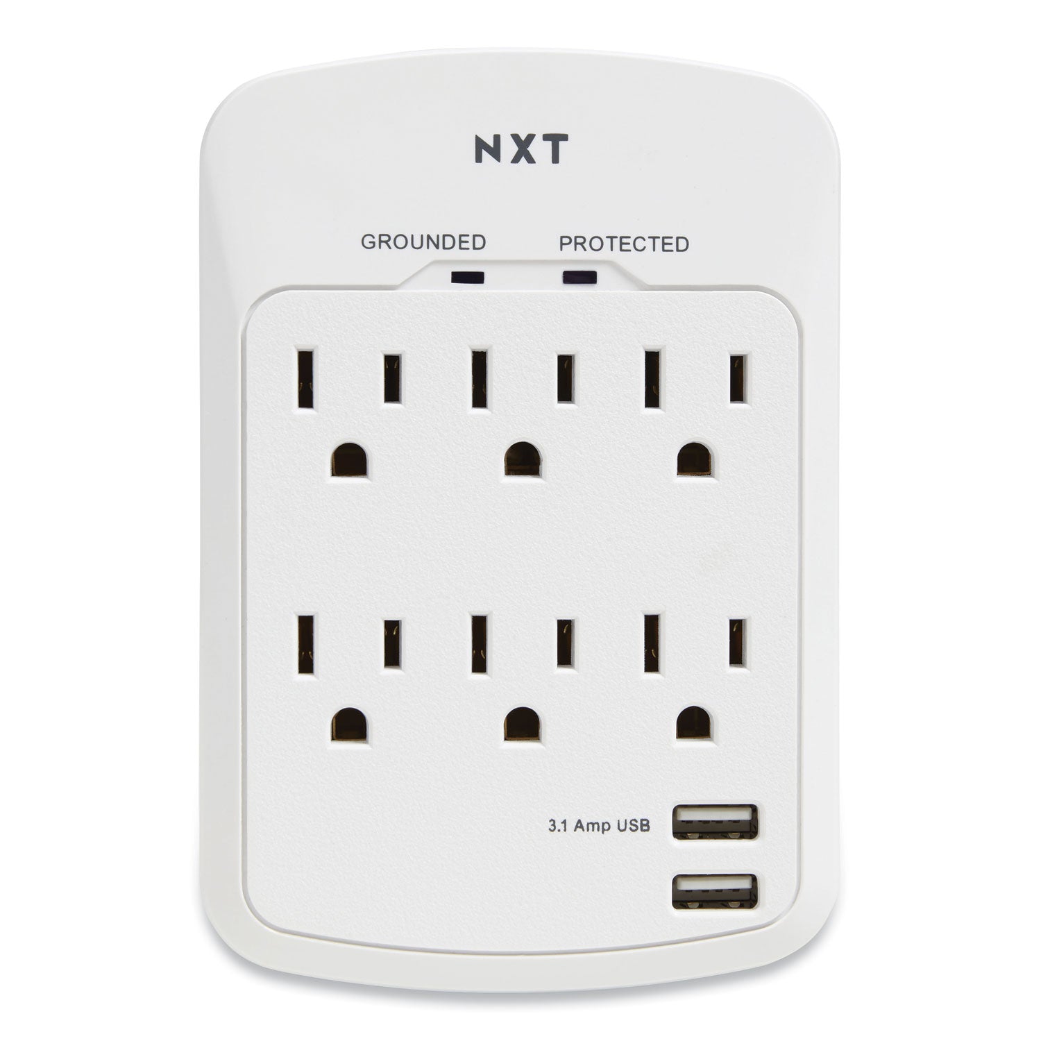 NXT Technologies™ Wall-Mount Surge Protector, 6 AC Outlets/2 USB Ports, 1,200 J, White