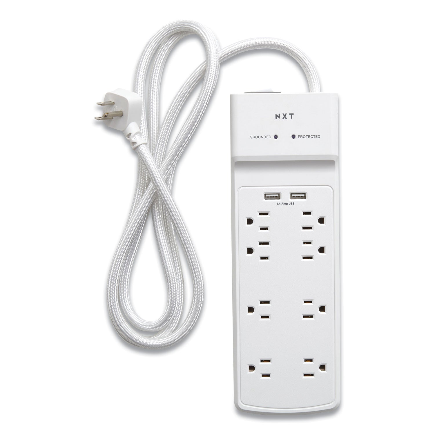 NXT Technologies™ Surge Protector, 8 AC Outlets/2 USB Ports, 6 ft Cord, 2,100 J, White