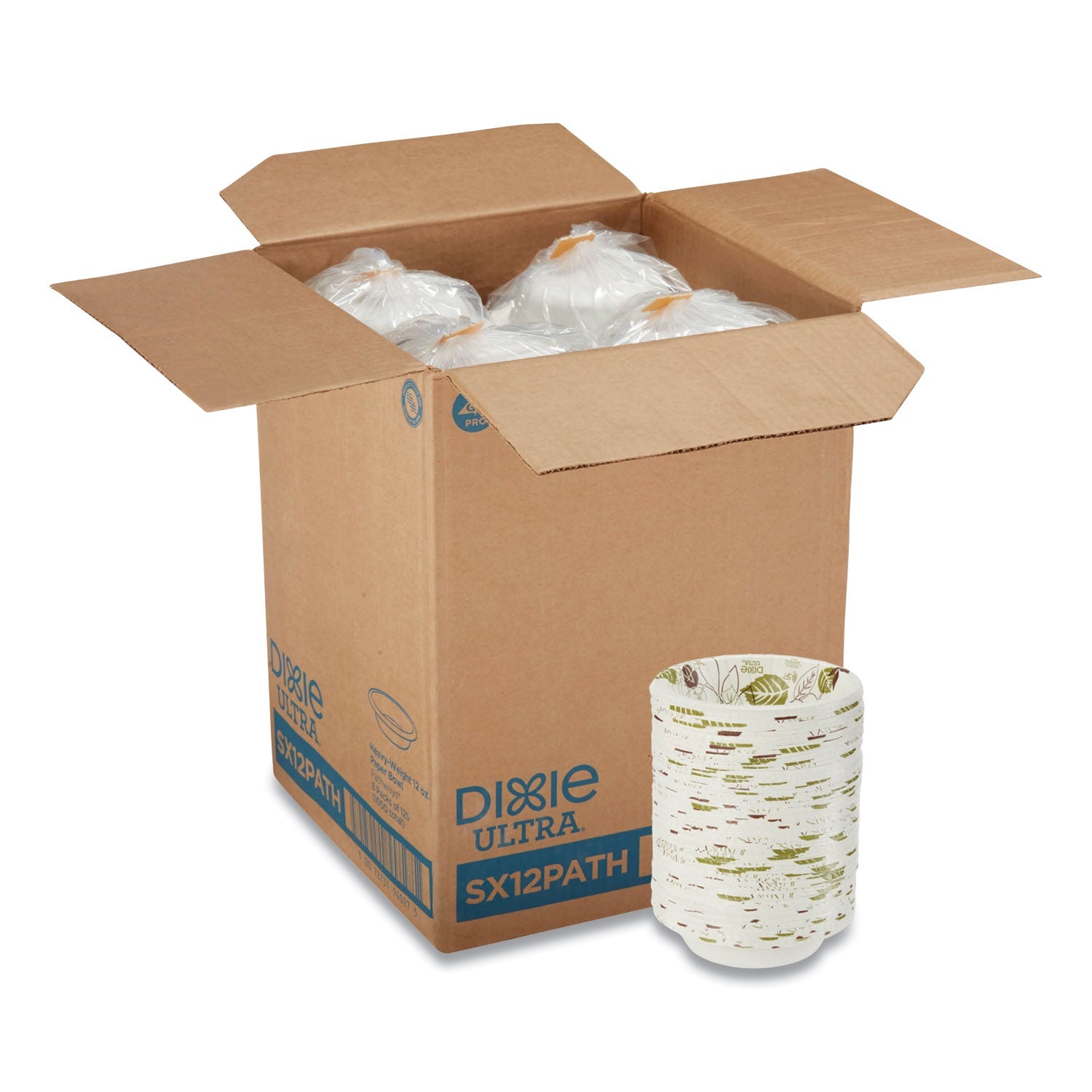 Dixie® Pathways Heavyweight Paper Bowls, 12 Oz, Green/burgundy, 1,000/carton
