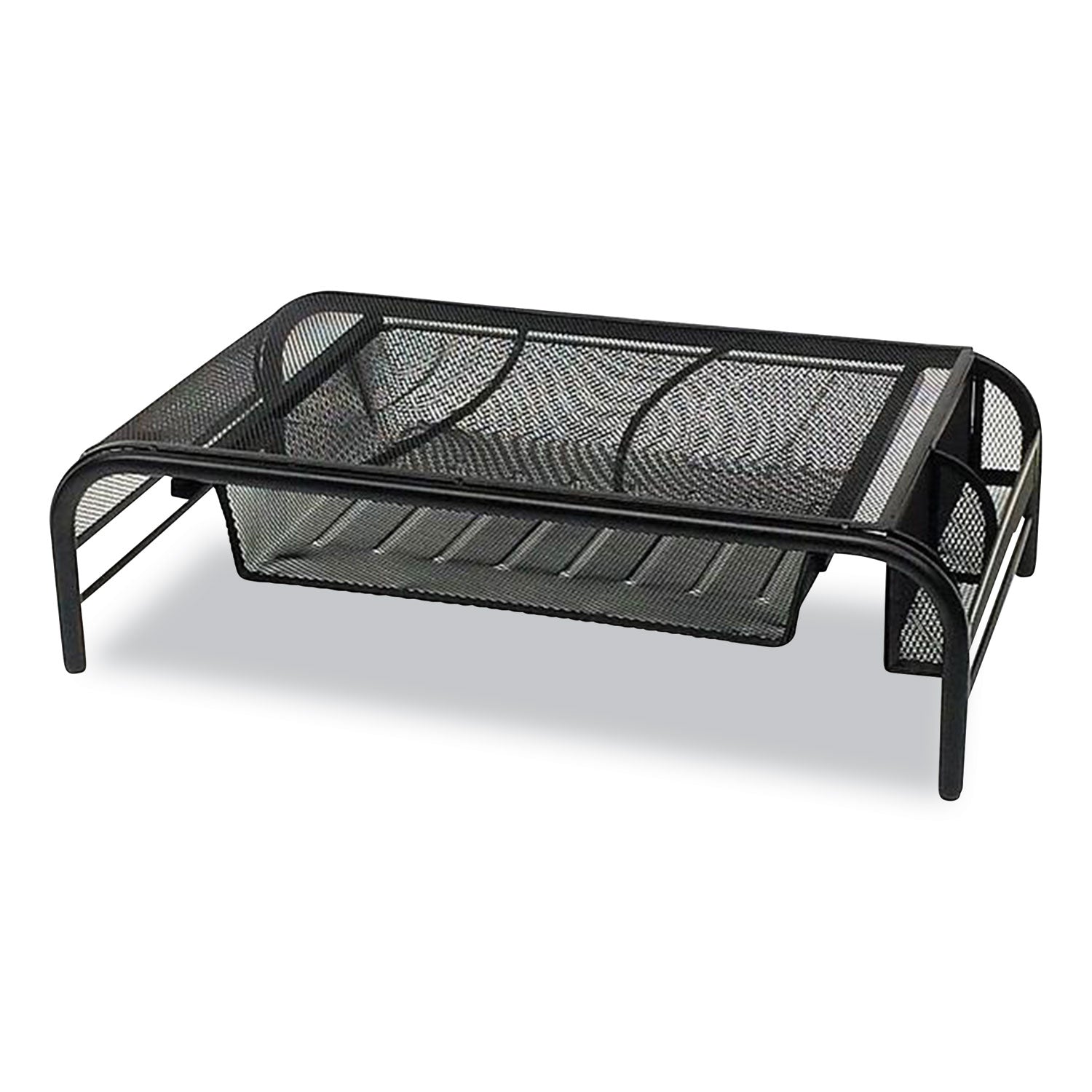 Mind Reader Raise Metal Mesh Monitor Stand With Drawer, 20" X 11.5" X 5.6", Black, Supports 25 Lbs
