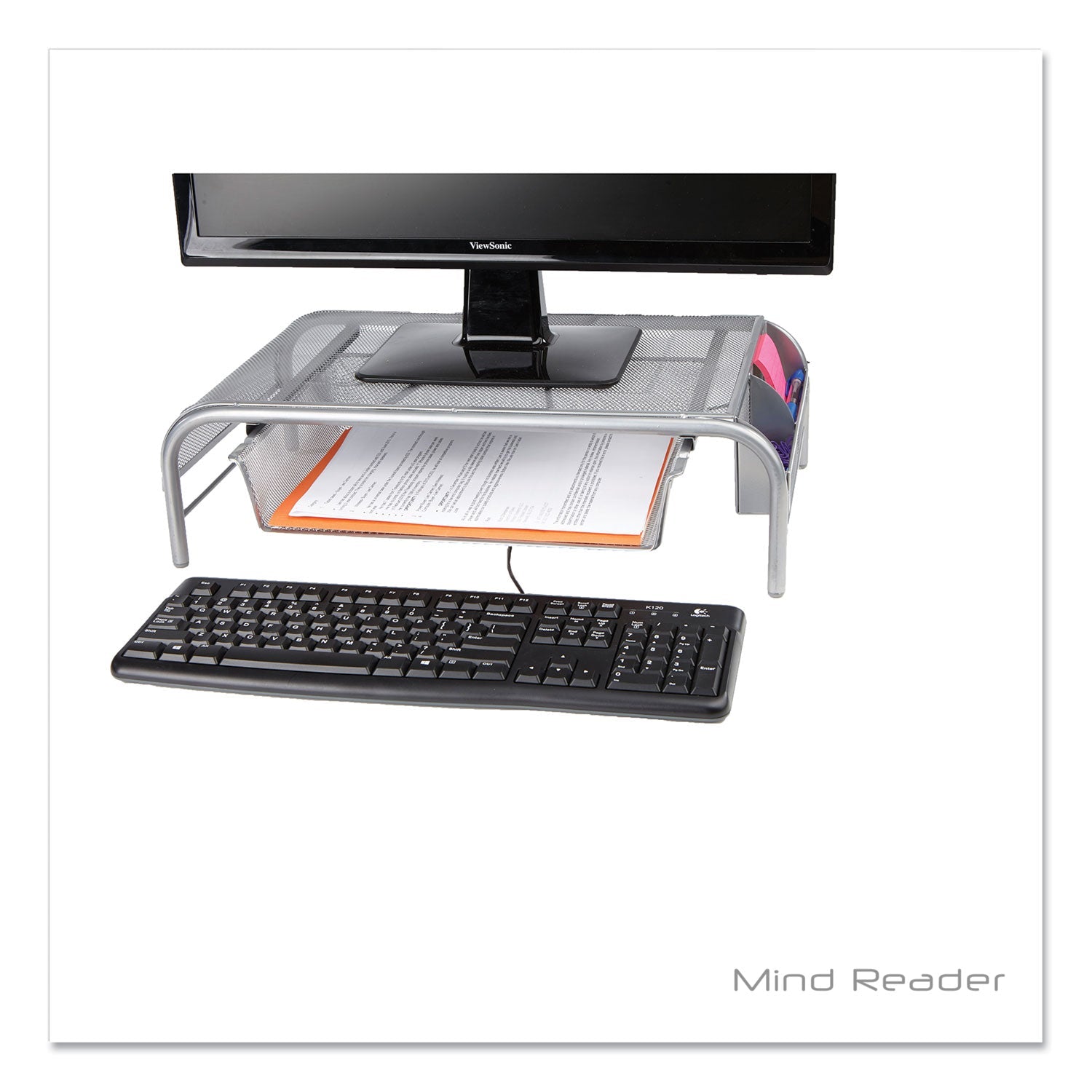 Mind Reader Raise Metal Mesh Monitor Stand With Drawer, 20" X 12" X 5.75", Silver, Supports 25 Lbs