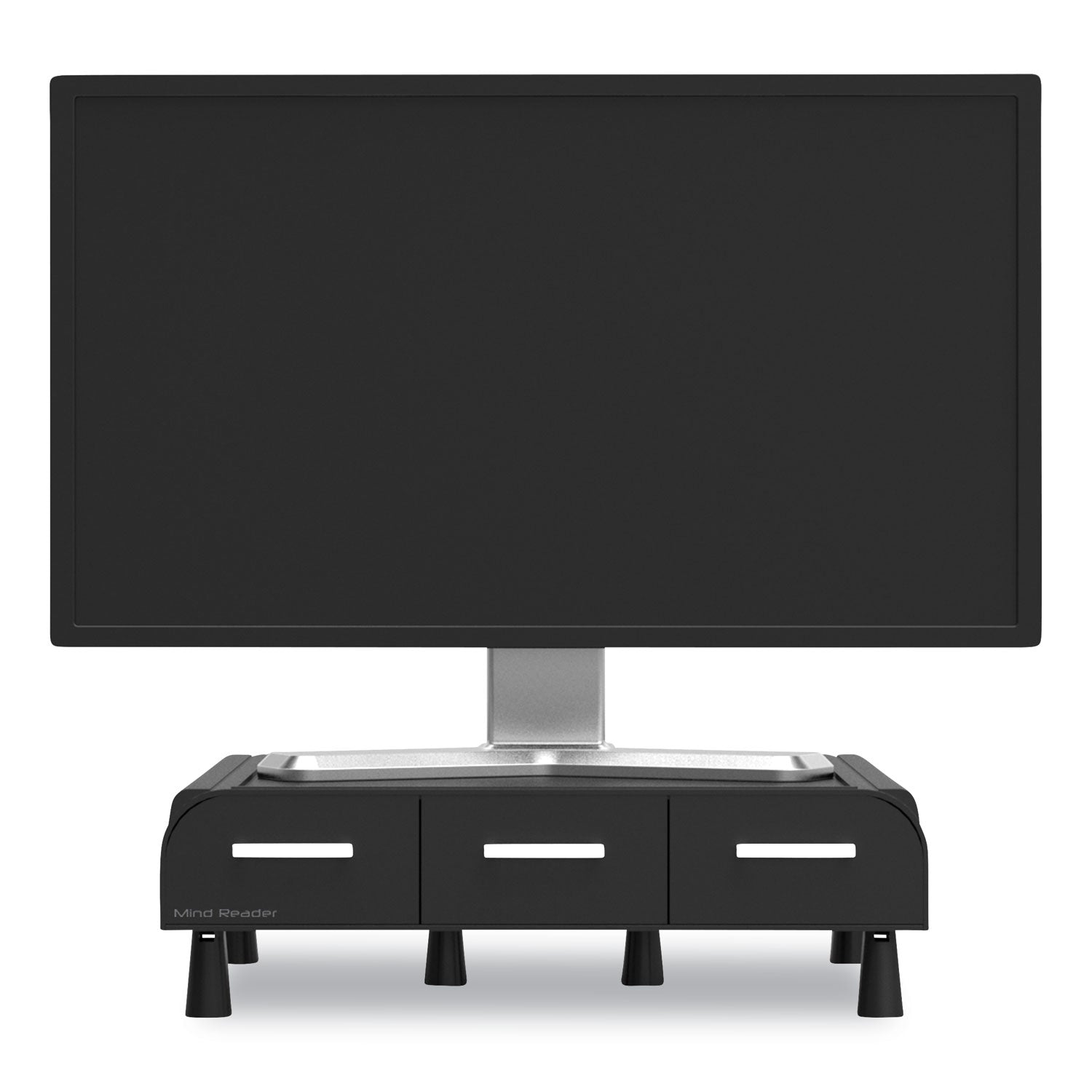 Mind Reader Perch Monitor Stand and Desk Organizer, 13.46" x 12.87" x 2.72", Black/Silver