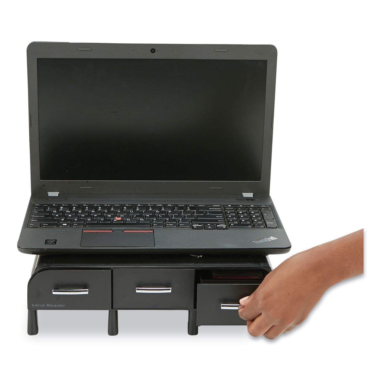 Mind Reader Perch Monitor Stand and Desk Organizer, 13.46" x 12.87" x 2.72", Black/Silver