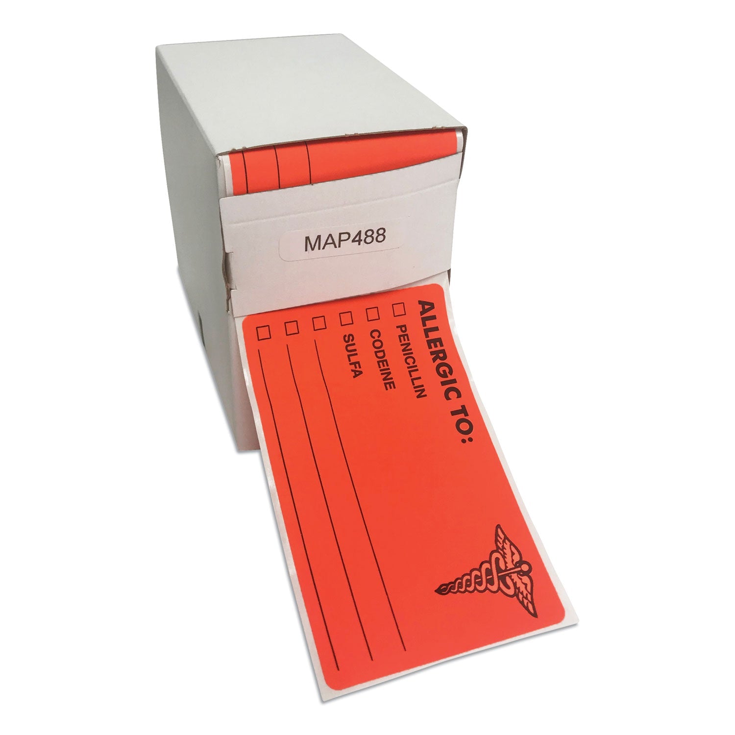 Tabbies® Allergy Warning Labels, Allergic To: Penicilln, Codeine, Sulfa, 2.5 X 4, Fluorescent Red, 100/roll - Bloom Skins