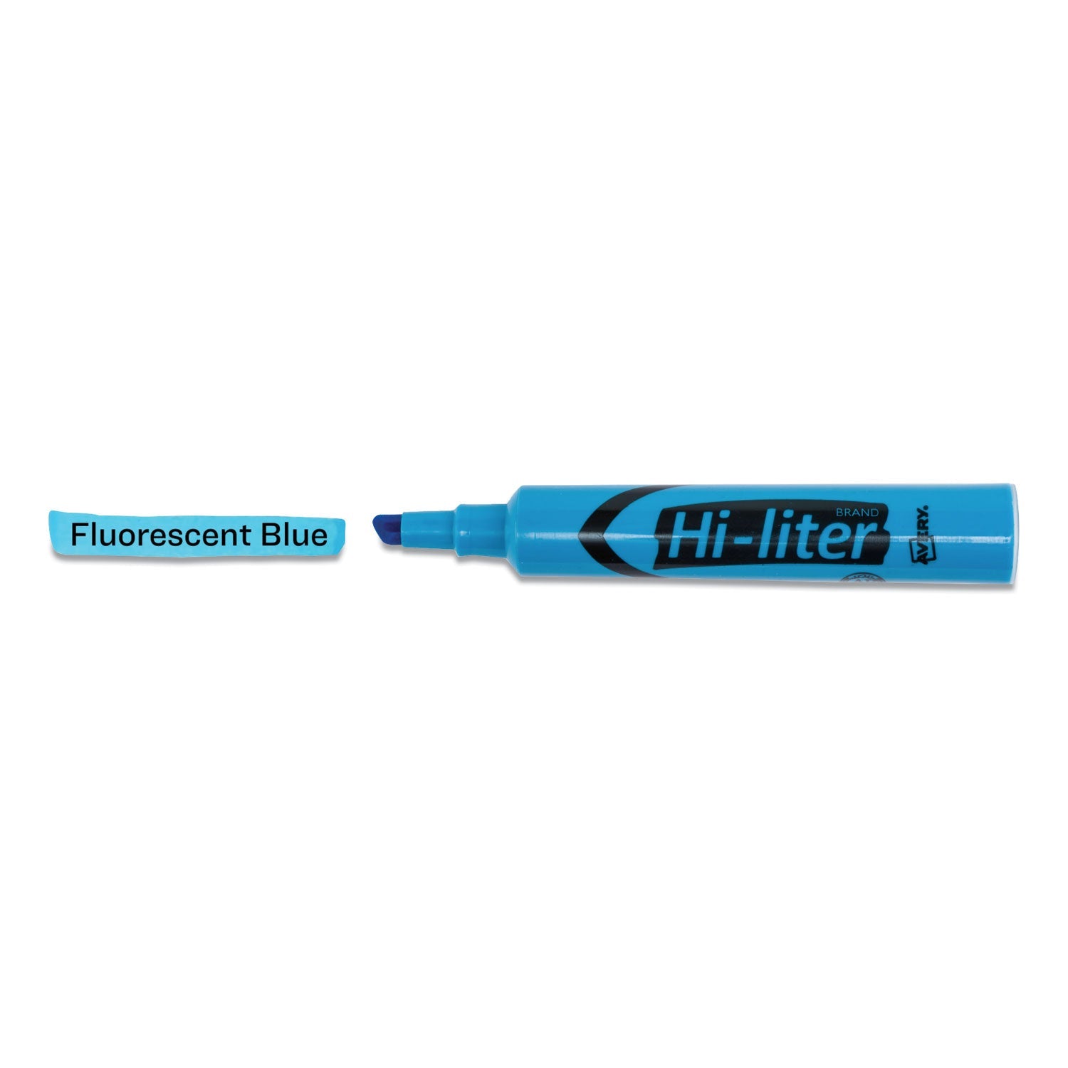 Avery® Hi-Liter Desk-Style Highlighters, Fluorescent Blue Ink, Chisel Tip, Blue/black Barrel, Dozen