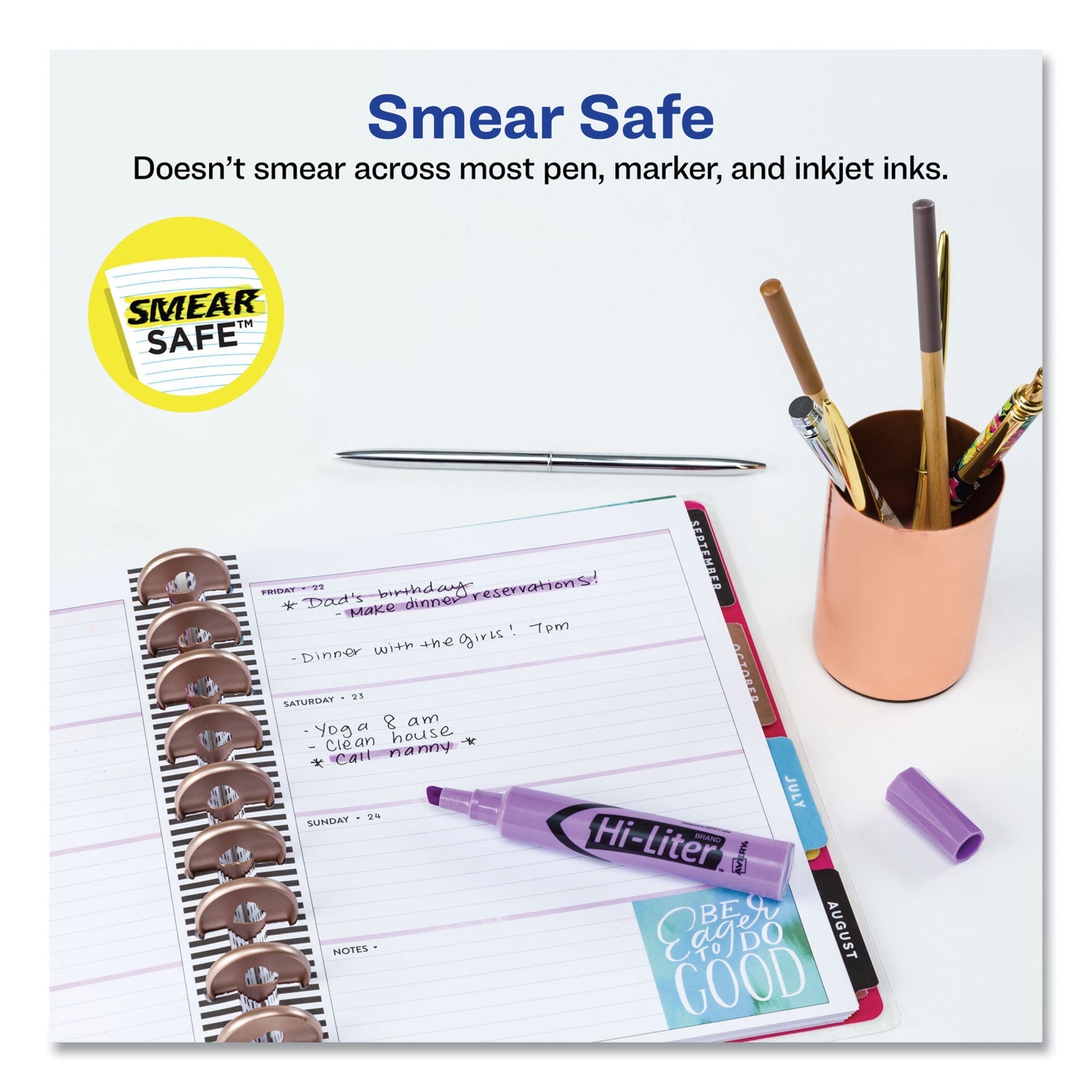 Avery® Hi-Liter Desk-Style Highlighters, Fluorescent Purple Ink, Chisel Tip, Purple/black Barrel, Dozen