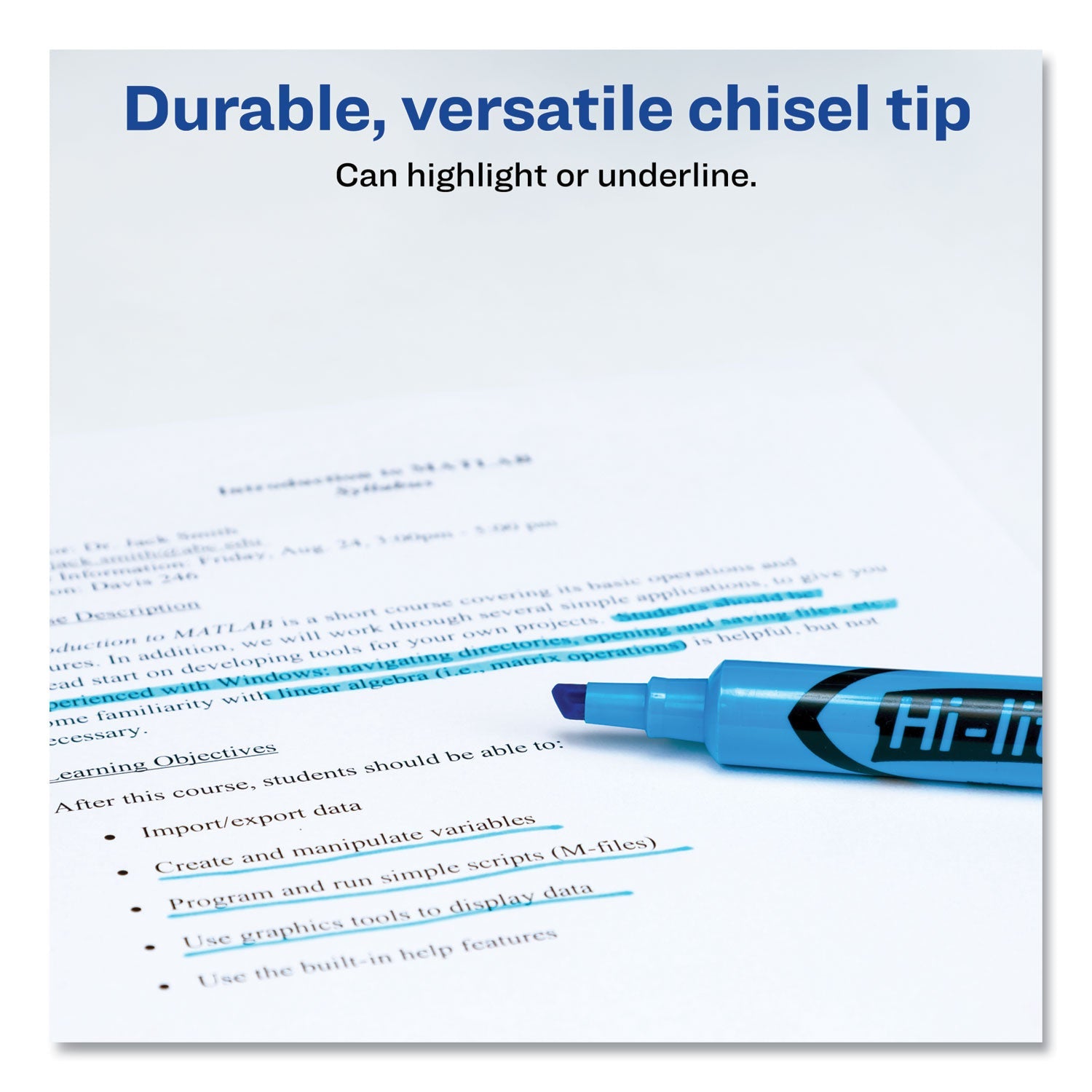 Avery® Hi-Liter Desk-Style Highlighters, Fluorescent Blue Ink, Chisel Tip, Blue/black Barrel, Dozen