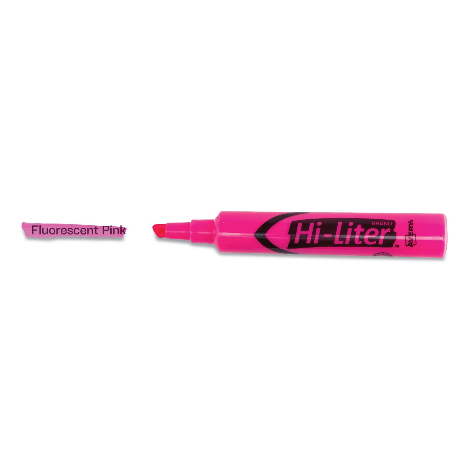Avery® Hi-Liter Desk-Style Highlighters, Fluorescent Pink Ink, Chisel Tip, Pink/black Barrel, Dozen