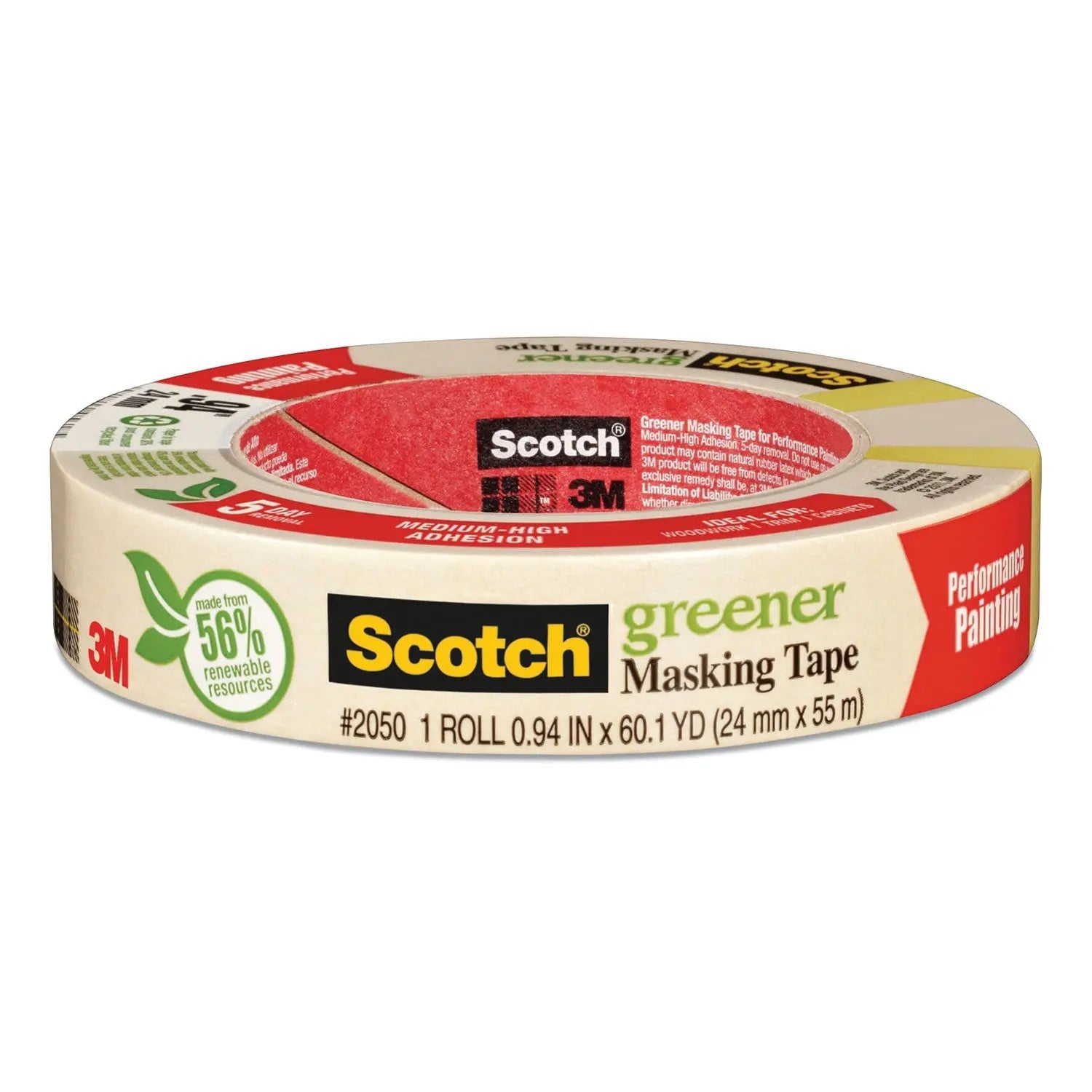 Scotch® Greener Masking Tape 2050, 3" Core, 0.94" X 60 Yds, Beige