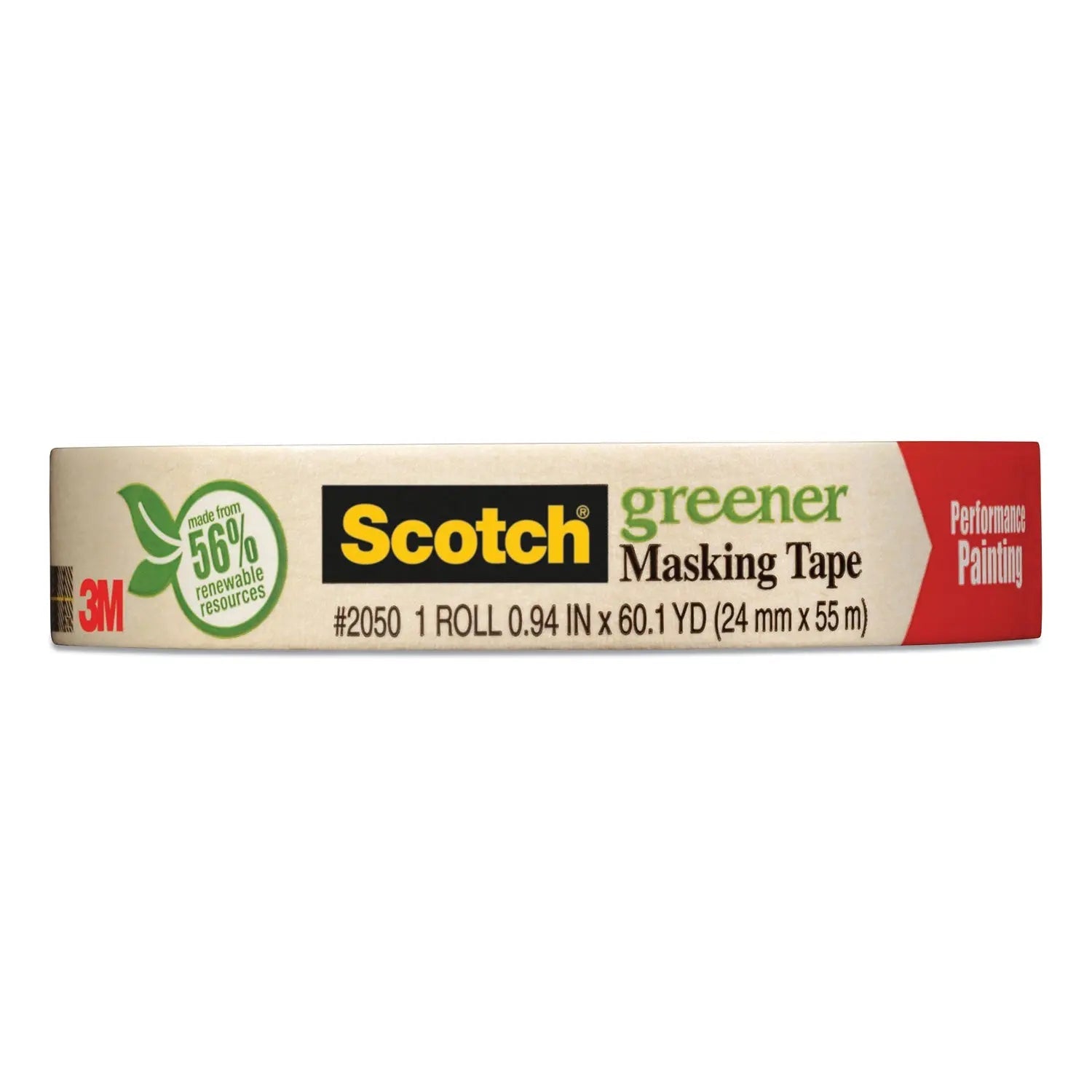 Scotch® Greener Masking Tape 2050, 3" Core, 0.94" X 60 Yds, Beige