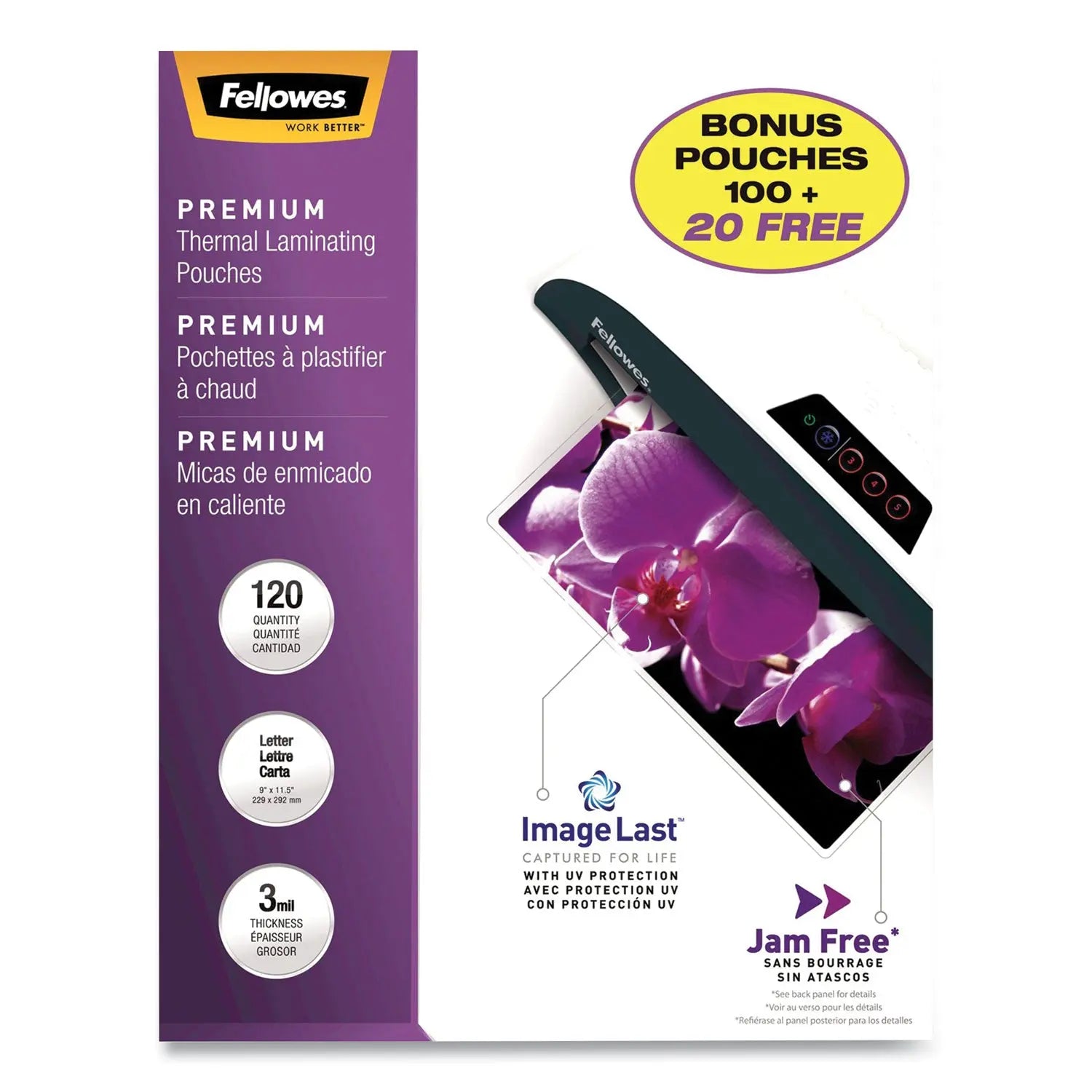 Fellowes® Imagelast Laminating Pouches With Uv Protection, 3 Mil, 9" X 11.5", Clear, 120/pack