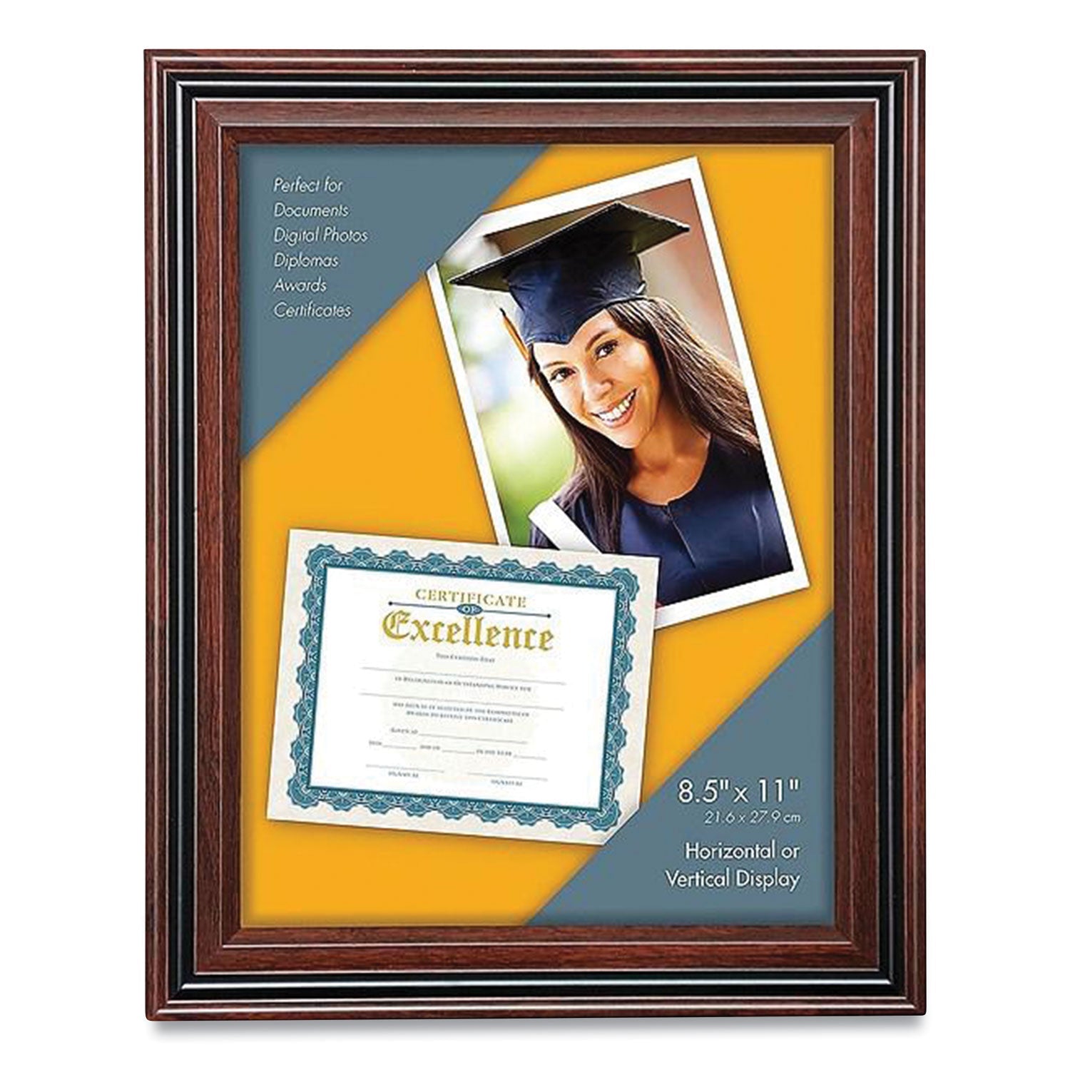 Victory Light Plastic Certificate Frame, 8.5 X 11, Rosewood/black