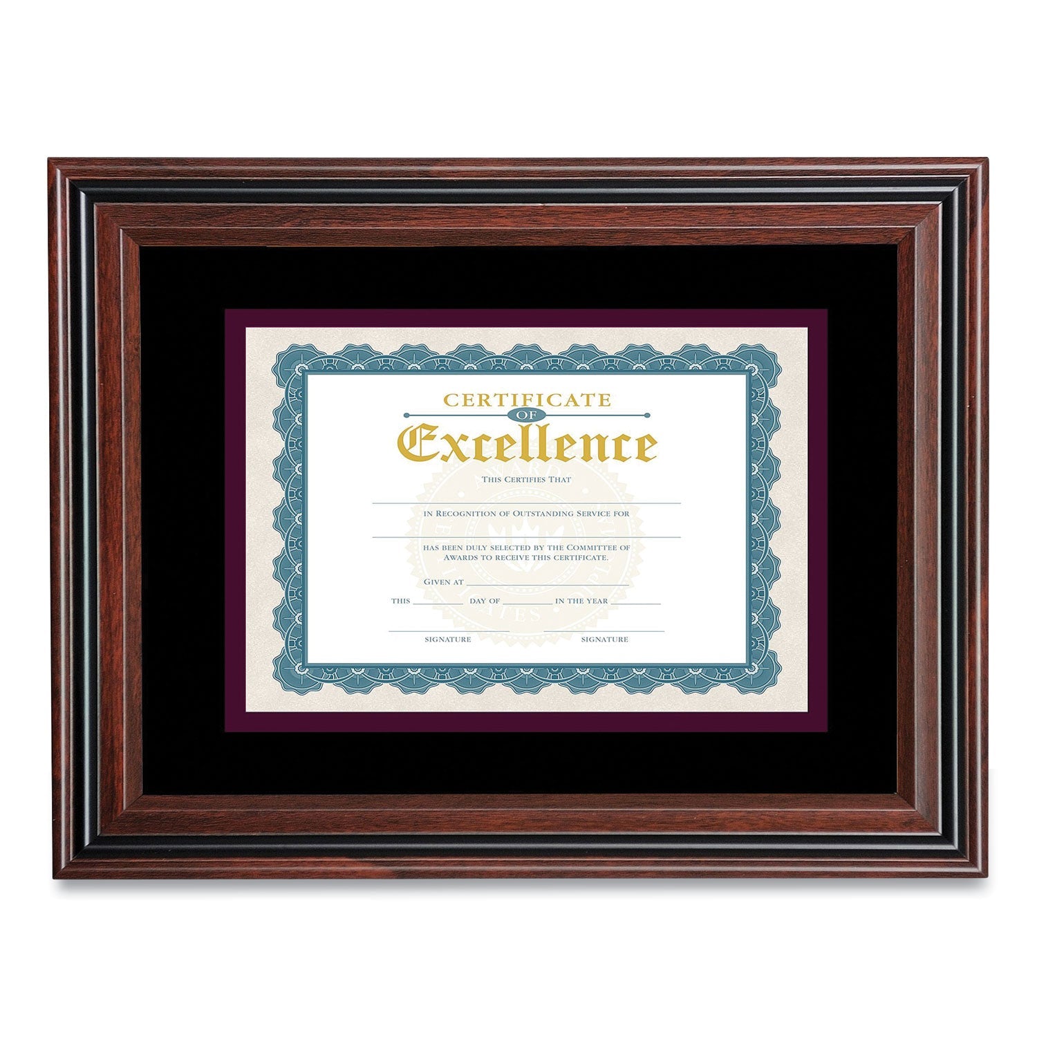 Victory Light Document Frame With Mat, 11 X 14, Rosewood/black
