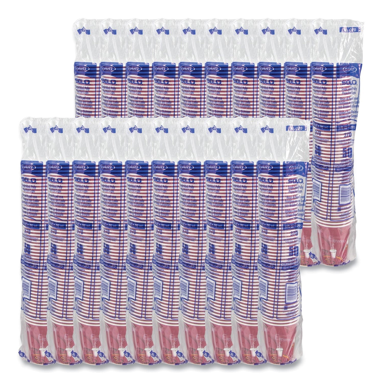 SOLO® Paper Hot Drink Cups in Bistro Design, 3.35" Diameter x 3.82" h, 10 oz, Maroon, 1,000/Carton