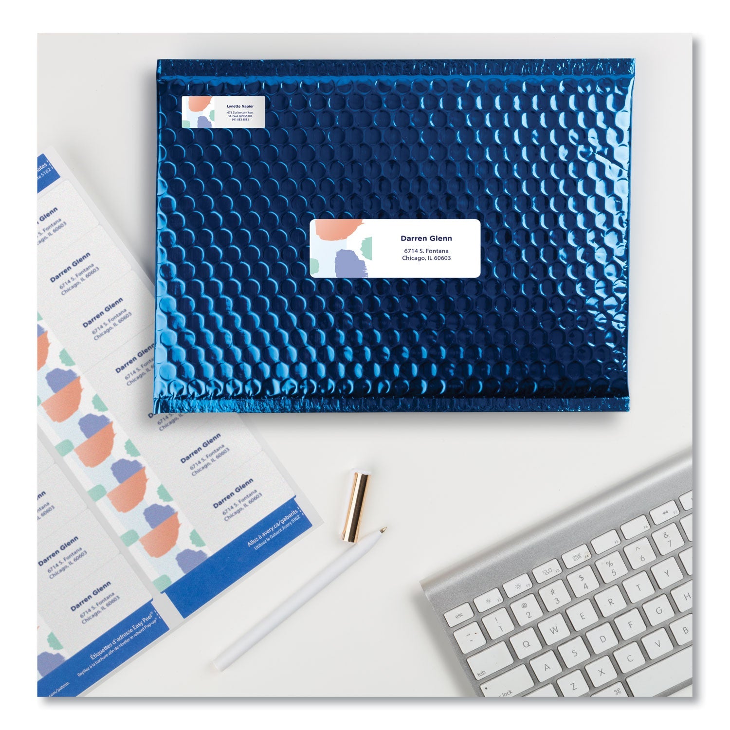 Avery® Easy Peel White Address Labels W/ Sure Feed Technology, Laser Printers, 1.33 X 4, White, 14/sheet, 100 Sheets/box