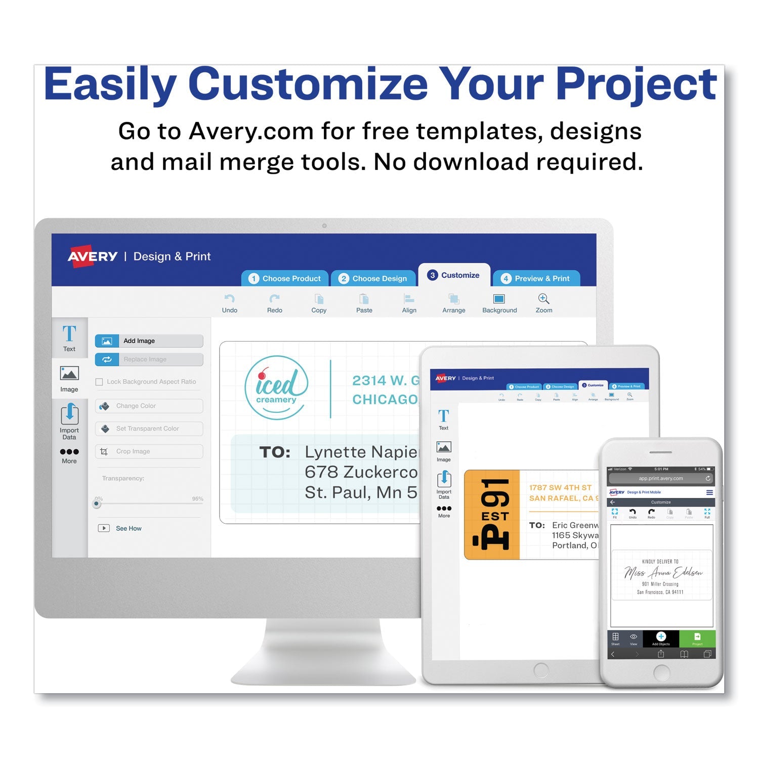 Avery® Easy Peel White Address Labels W/ Sure Feed Technology, Laser Printers, 1 X 2.63, White, 30/sheet, 100 Sheets/box