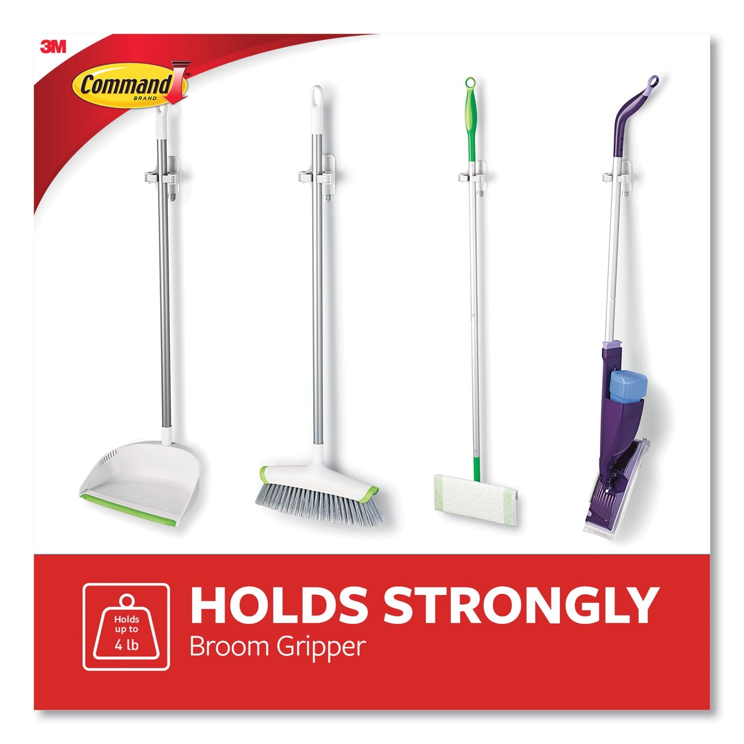 Command™ Broom Gripper, 3.12w X 1.85d X 3.34h, White/gray, 2 Grippers/4 Strips