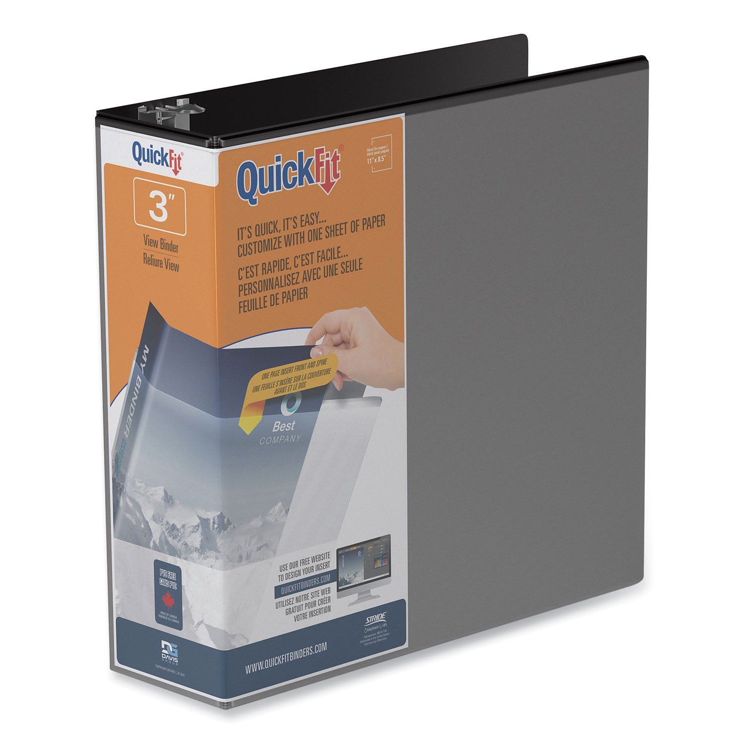 Stride Quickfit D-Ring View Binder, 3 Rings, 2" Capacity, 11 X 8.5, Black