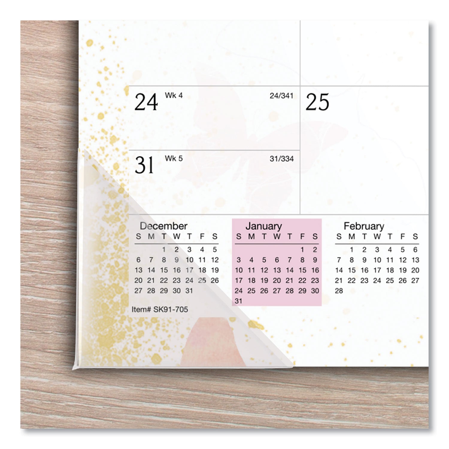AT-A-GLANCE® Watercolors Monthly Desk Pad Calendar, Butterfly Artwork, 17.75 x 11, White Sheets, Purple Binding, 12-Month (Jan-Dec): 2025 - Bloom Skins