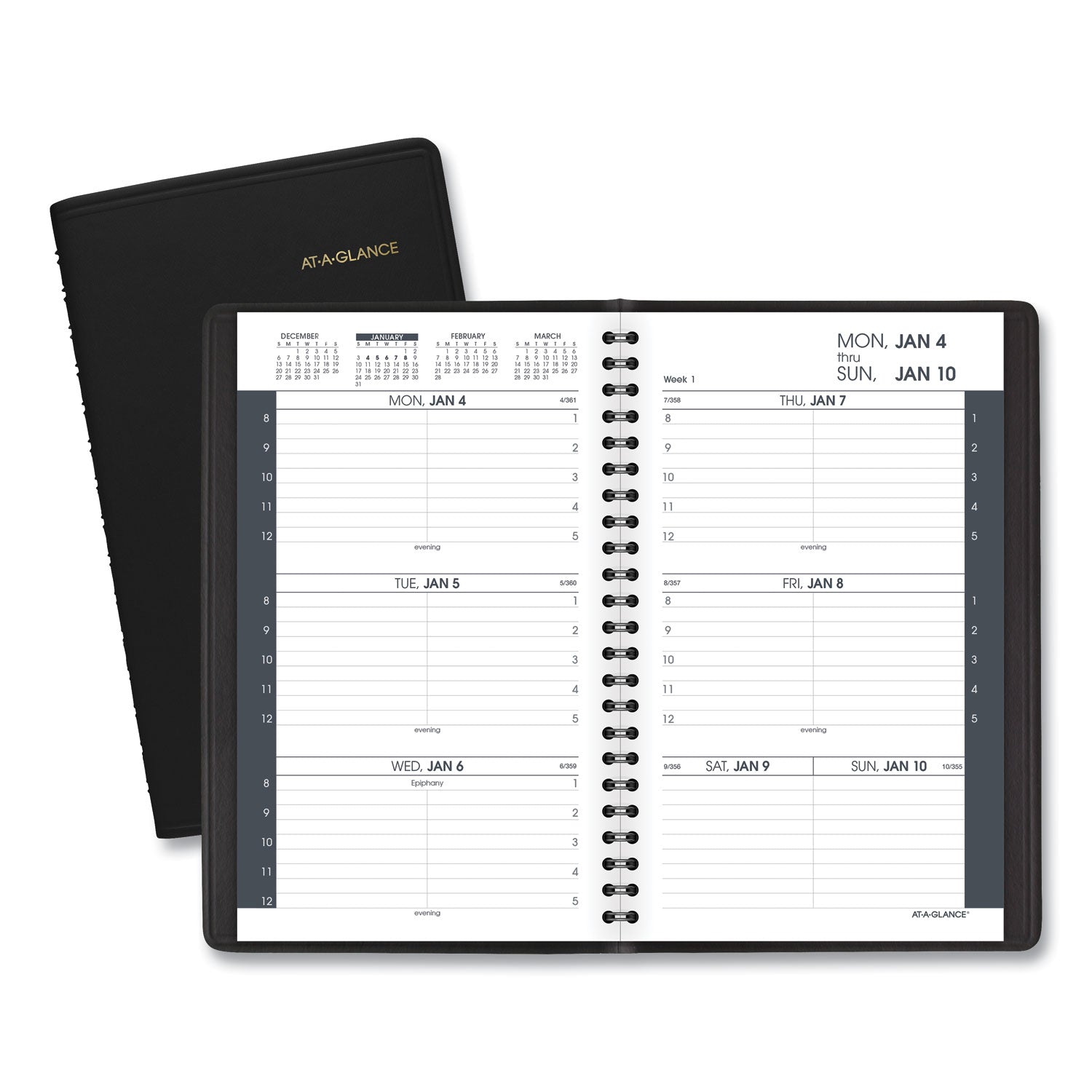 AT-A-GLANCE® Weekly Block Format Appointment Book Ruled for Hourly Appointments, 8 x 5, Black Cover, 12-Month (Jan to Dec): 2025