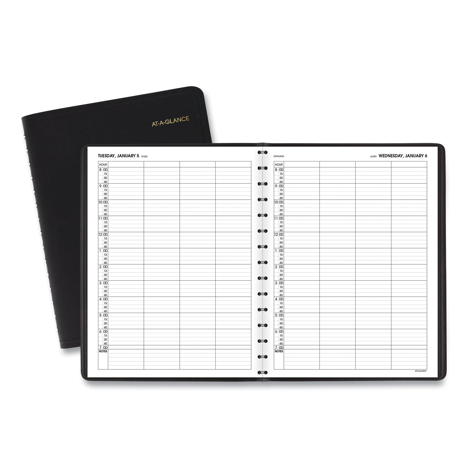 AT-A-GLANCE® Four-Person Group Daily Appointment Book, 11 x 8, Black Cover, 12-Month (Jan to Dec): 2025