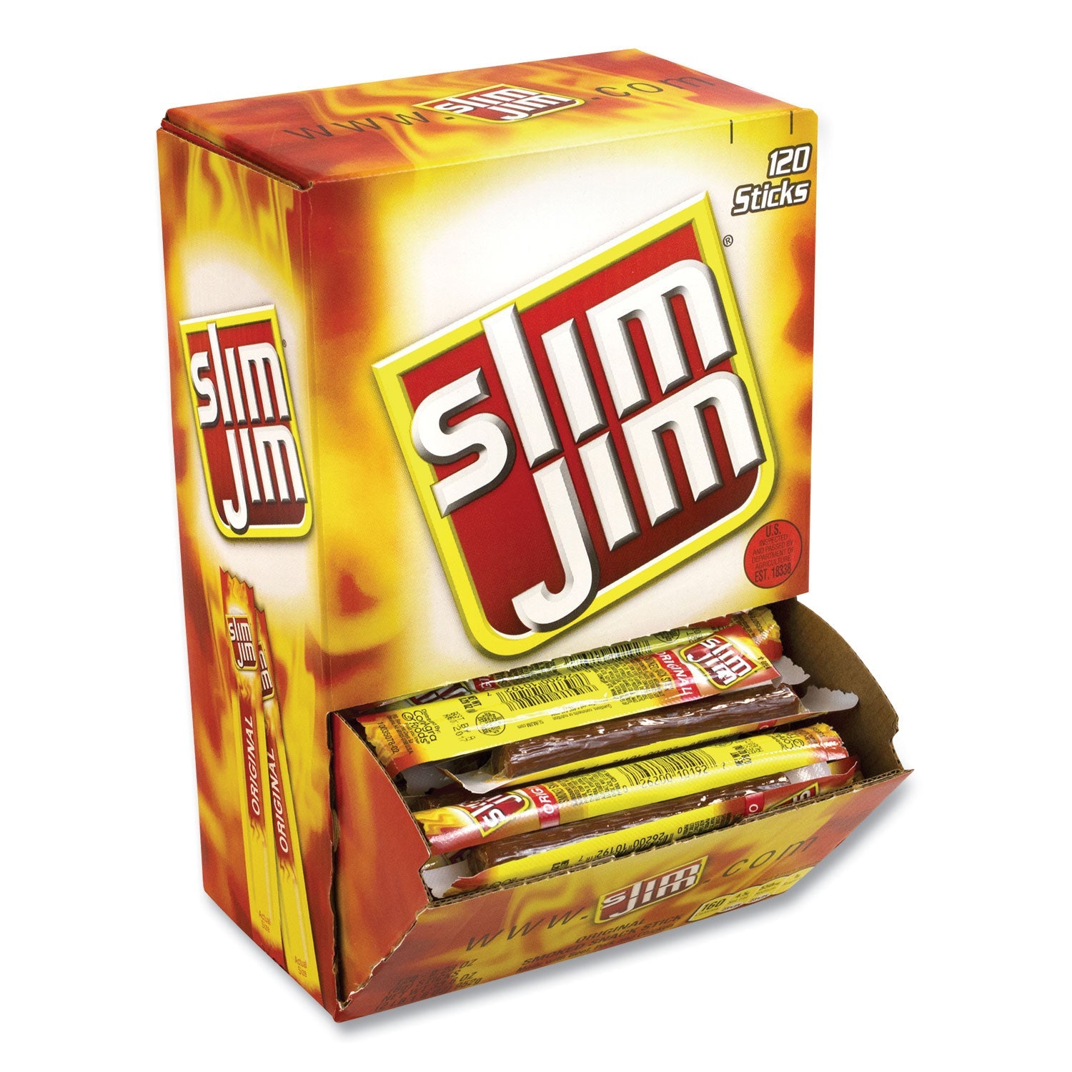 Slim Jim® Beef Jerky Meat Sticks Original, 0.28 oz Stick, 120 Sticks/Box - Bloom Skins