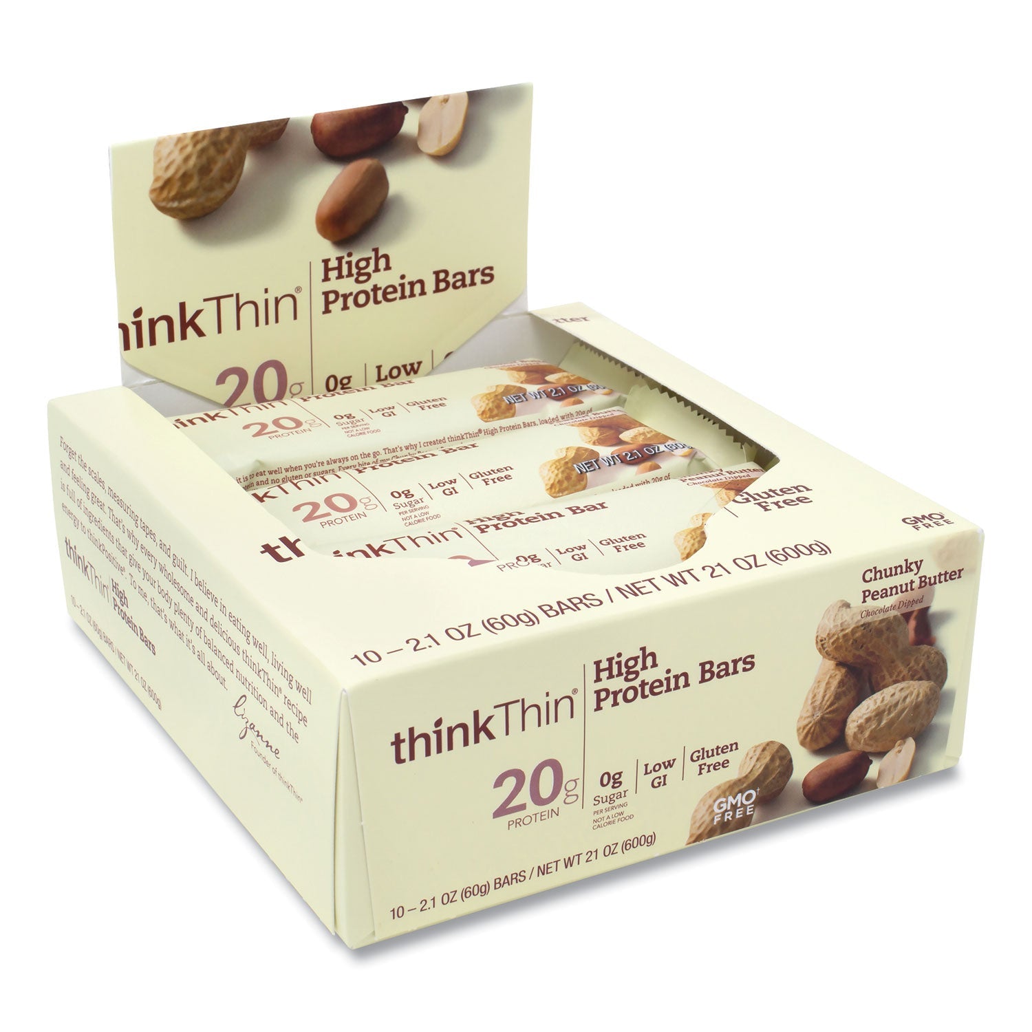 thinkThin® High Protein Bars, Chunky Peanut Butter, 2.1 oz Bar, 10 Bars/Carton - Bloom Skins