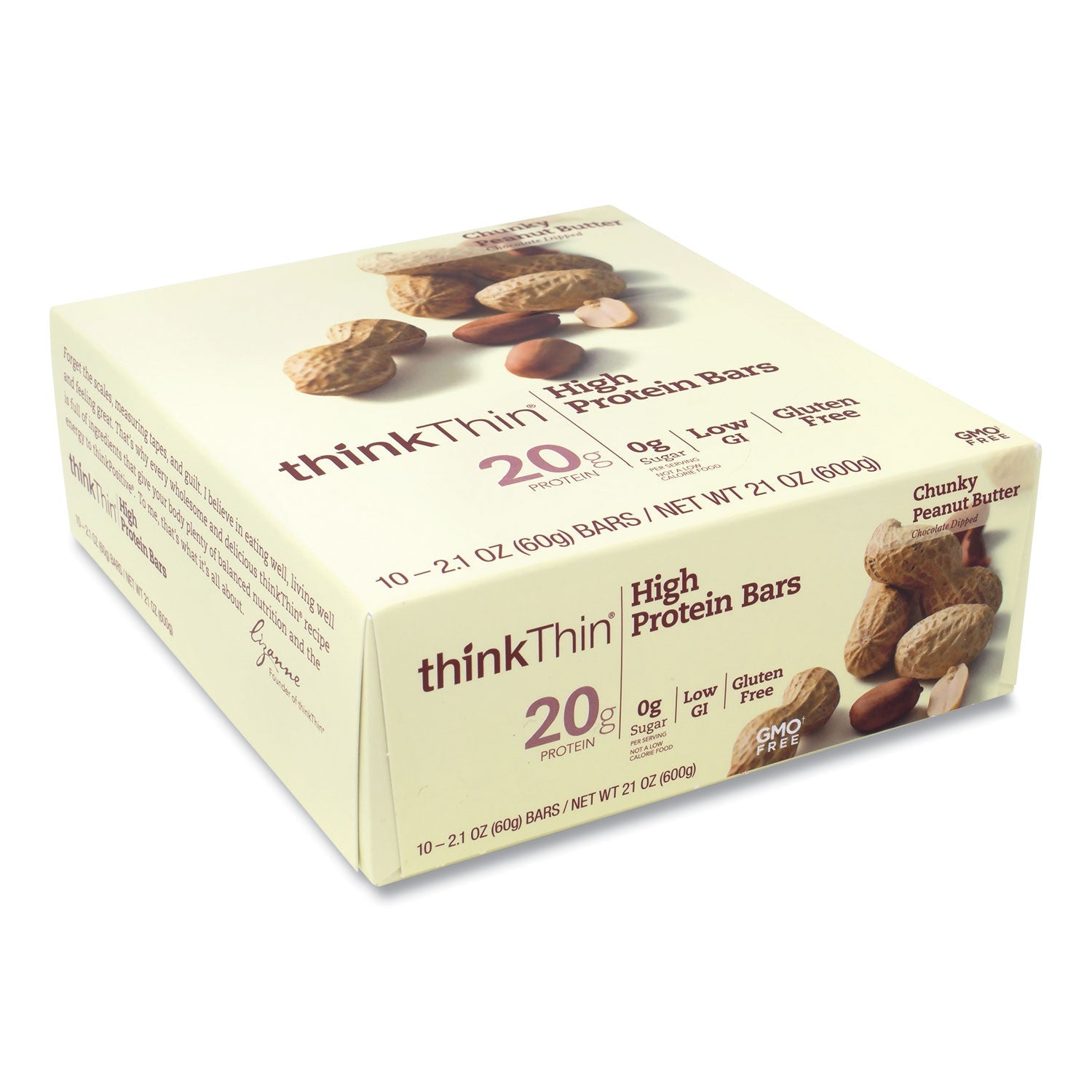 thinkThin® High Protein Bars, Chunky Peanut Butter, 2.1 oz Bar, 10 Bars/Carton - Bloom Skins