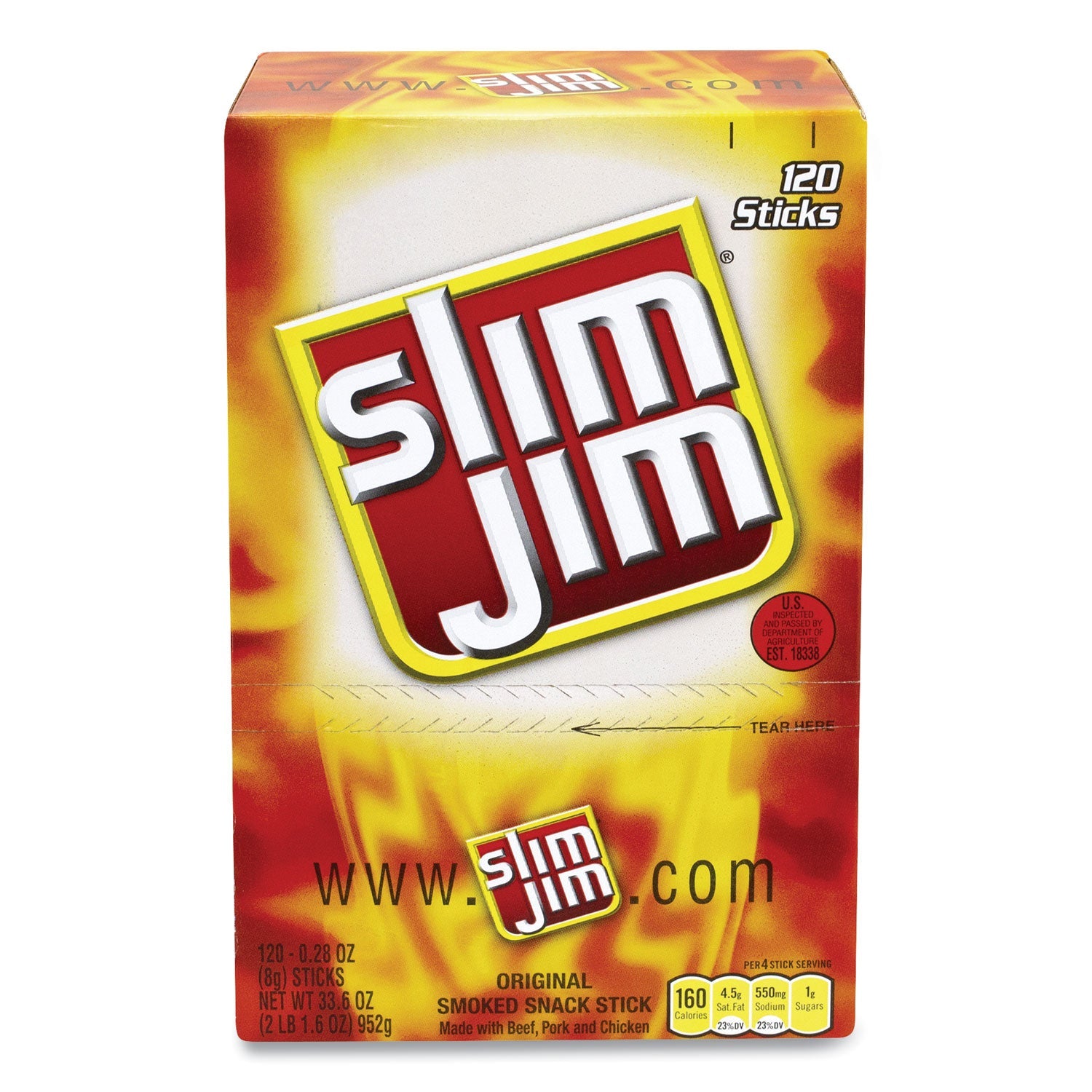 Slim Jim® Beef Jerky Meat Sticks Original, 0.28 oz Stick, 120 Sticks/Box - Bloom Skins