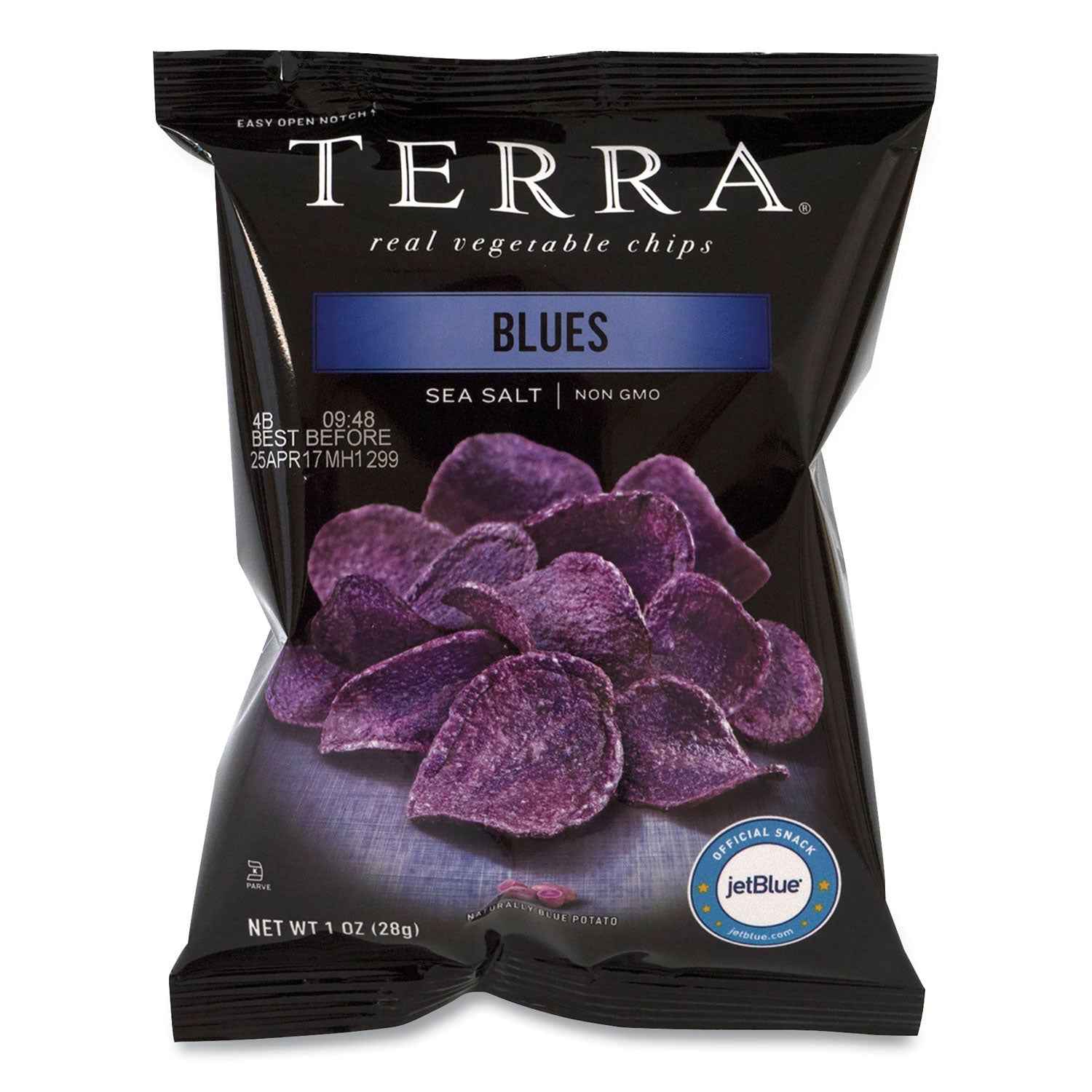 TERRA® Real Vegetable Chips Blue, Blues Sea Salt, 1 oz Bag, 24 Bags/Box