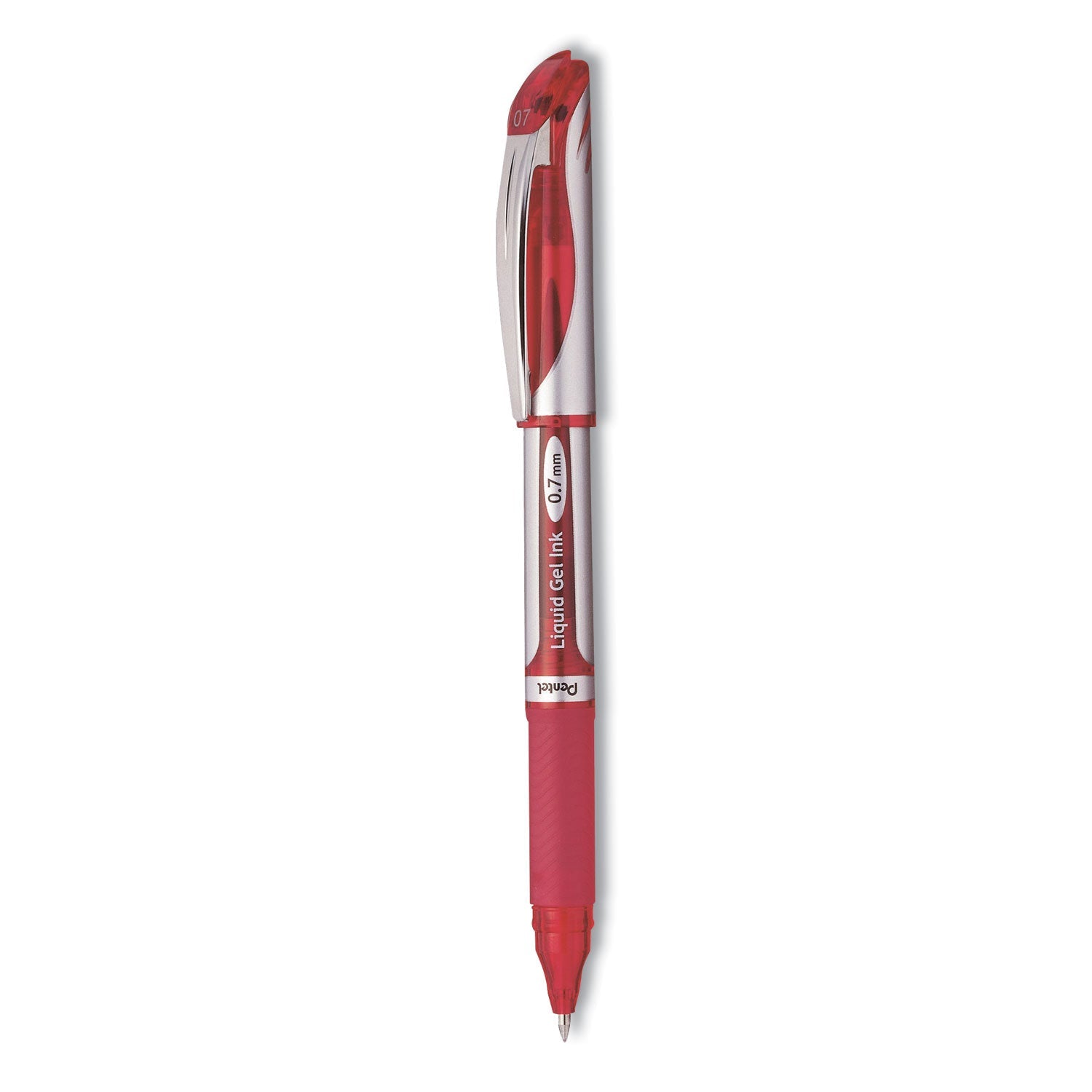 Pentel® Energel Deluxe Gel Pen, Stick, Medium 0.7 Mm, Red Ink, Silver/red Barrel, Dozen