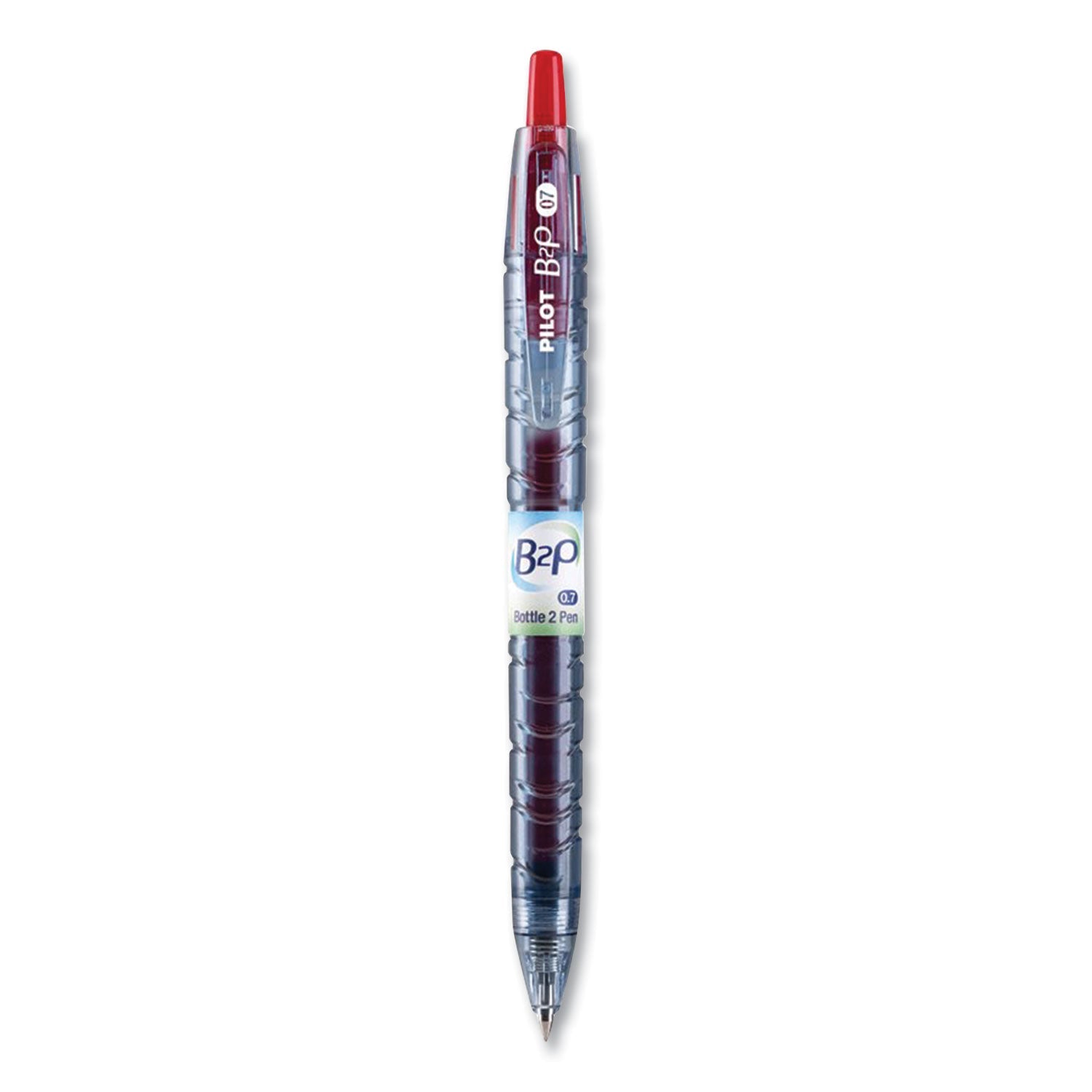 Pilot® B2p Bottle-2-Pen Recycled Ballpoint Pen, Retractable, Fine 0.7 Mm, Red Ink, Translucent Blue Barrel, Dozen