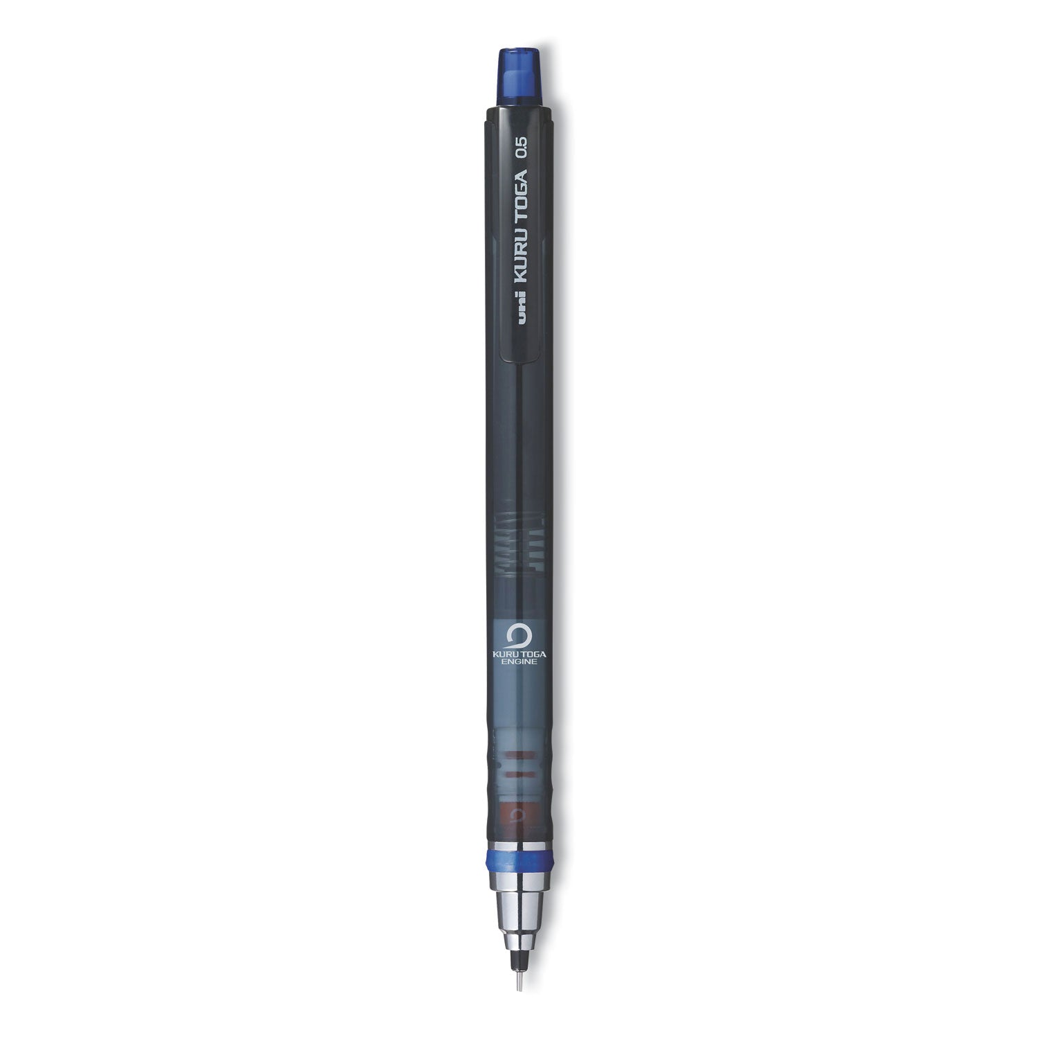 uniball® KuruToga Mechanical Pencil with Tube of Lead/Erasers, 0.5 mm, HB (#2), Black Lead, Black Barrel
