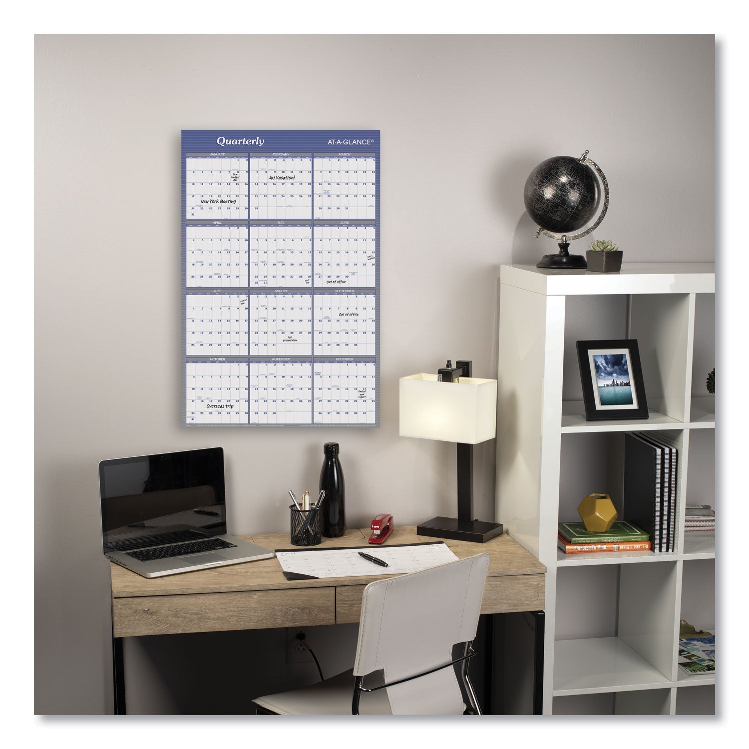AT-A-GLANCE® Vertical/Horizontal Erasable Quarterly/Monthly Wall Planner, 24 x 36, White/Blue Sheets, 12-Month (Jan to Dec): 2025