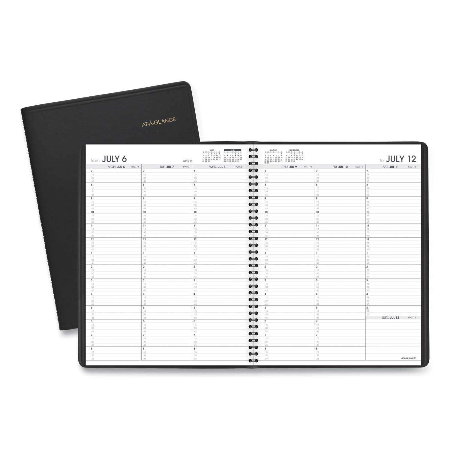 AT-A-GLANCE® Weekly Appointment Book, 11 x 8.25, Black Cover, 14-Month (July to Aug): 2024 to 2025