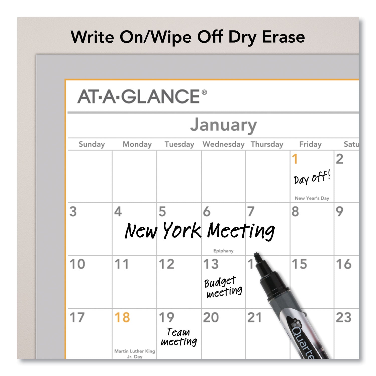 AT-A-GLANCE® WallMates Self-Adhesive Dry Erase Yearly Planning Surfaces, 24 x 18, White/Gray/Orange Sheets, 12-Month (Jan to Dec): 2025