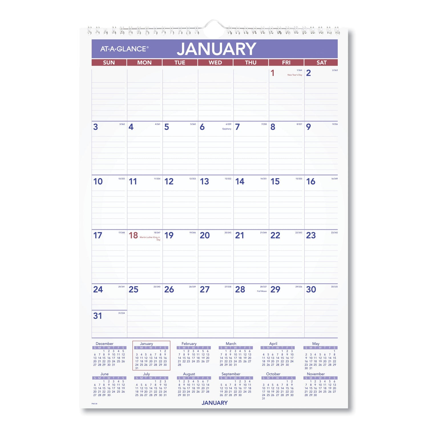 AT-A-GLANCE® Monthly Wall Calendar with Ruled Daily Blocks, 12 x 17, White Sheets, 12-Month (Jan to Dec): 2025