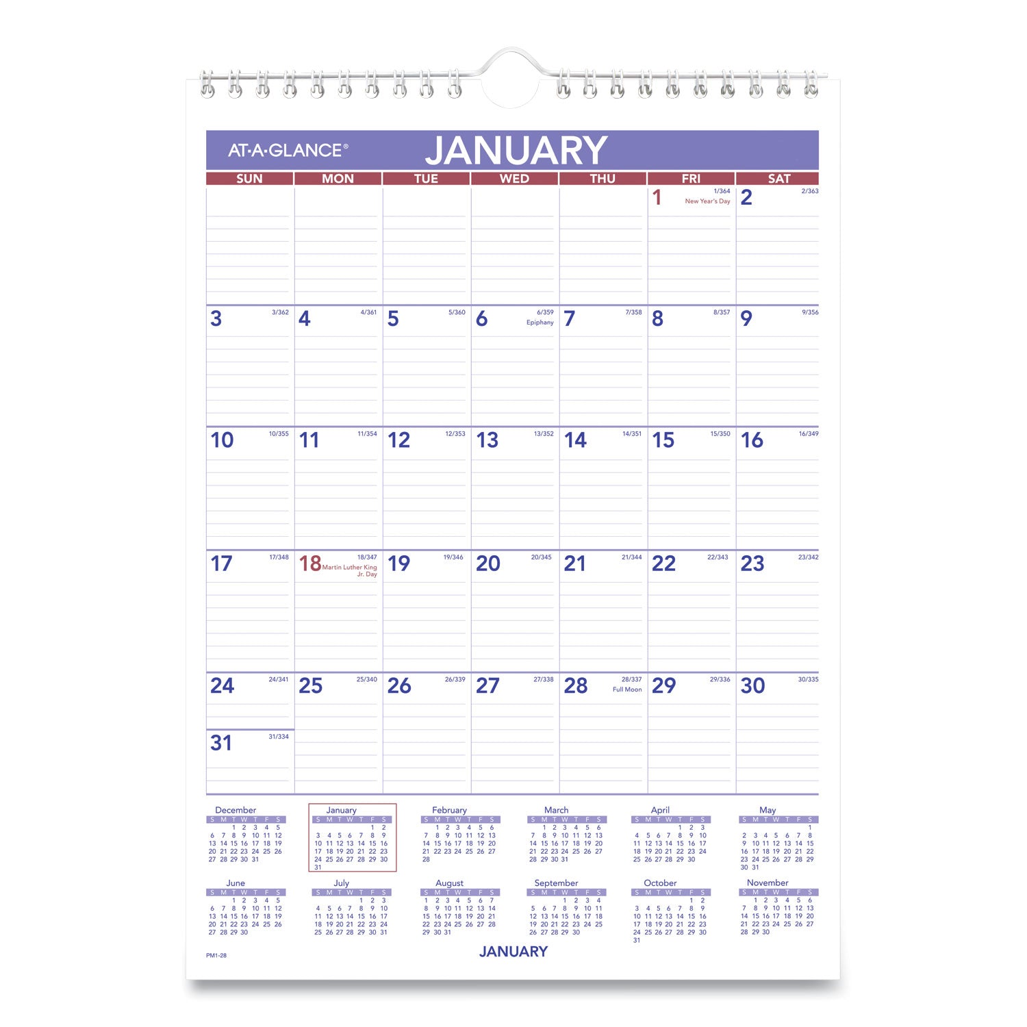 AT-A-GLANCE® Monthly Wall Calendar with Ruled Daily Blocks, 8 x 11, White Sheets, 12-Month (Jan to Dec): 2025