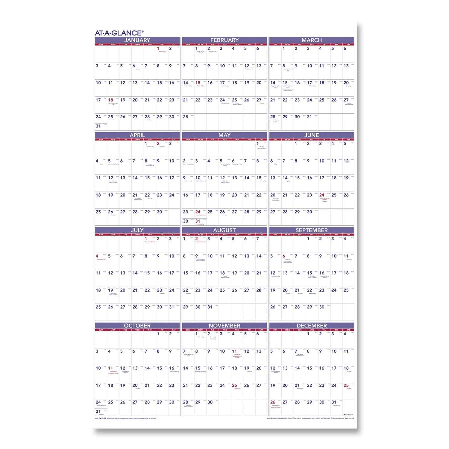 AT-A-GLANCE® Yearly Wall Calendar, 24 x 36, White Sheets, 12-Month (Jan to Dec): 2025