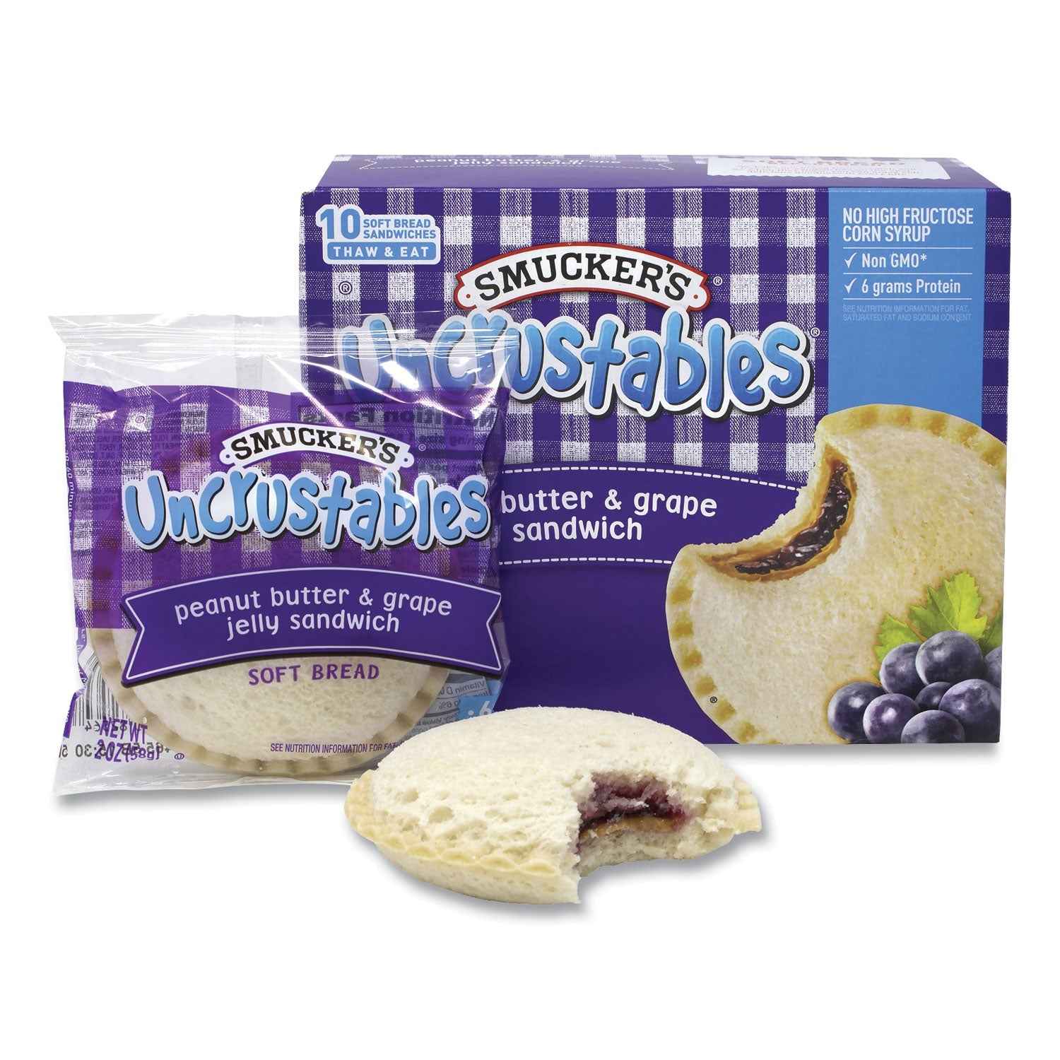Smucker's® UNCRUSTABLES Soft Bread Sandwiches, Grape Jelly, 2 oz, 10/Box, 2 Boxes/Carton
