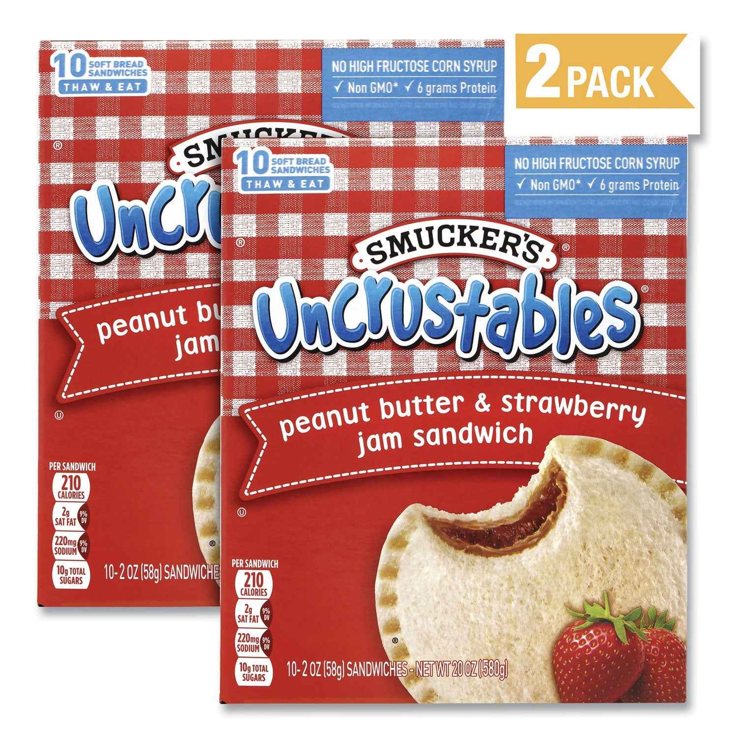 Smucker's® UNCRUSTABLES Soft Bread Sandwiches, Strawberry Jam, 2 oz, 10/Box, 2 Boxes/Carton