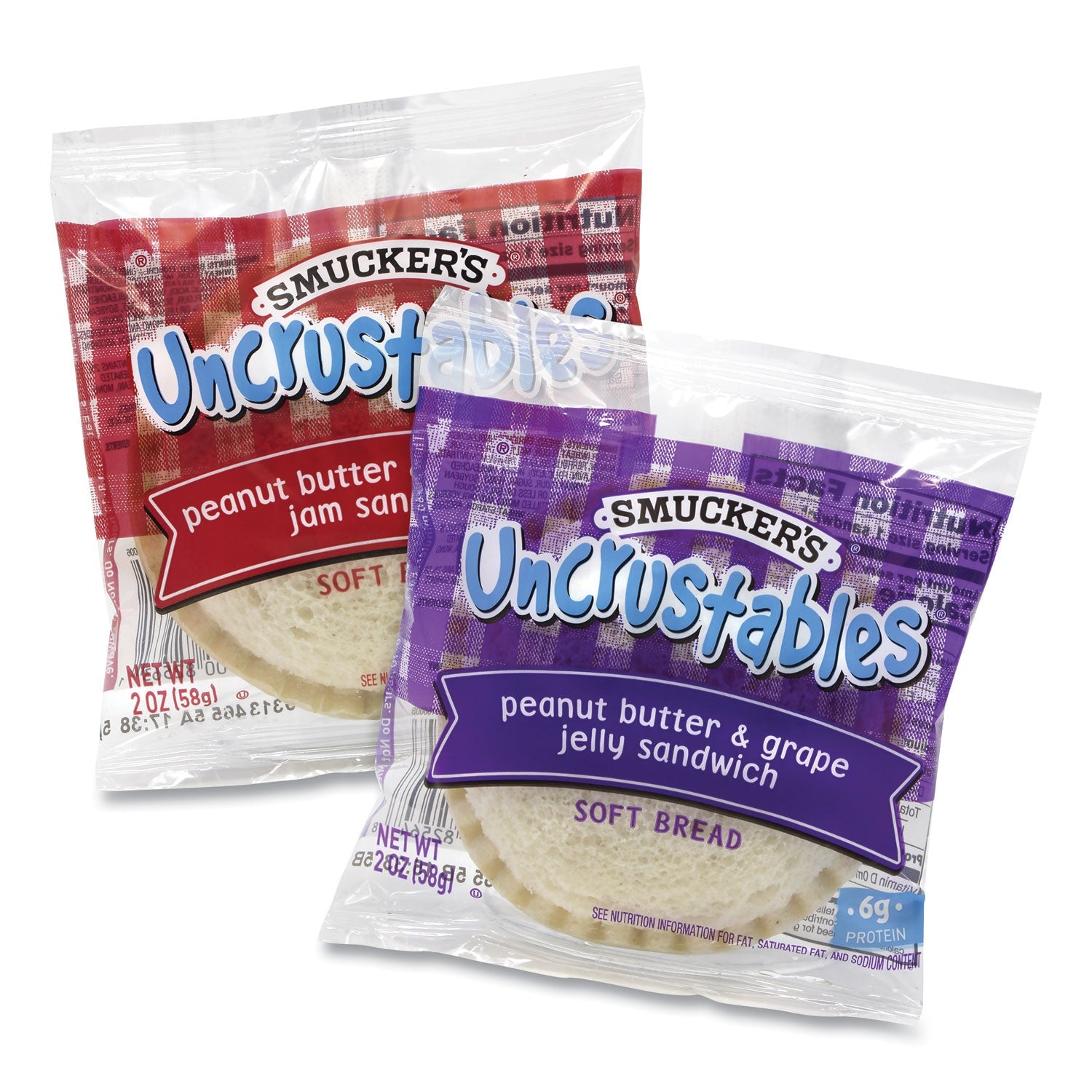 Smucker's® UNCRUSTABLES Soft Bread Sandwiches, Grape/Strawberry, 2 oz, 10 Sandwiches/Pack, 2 Packs/Box