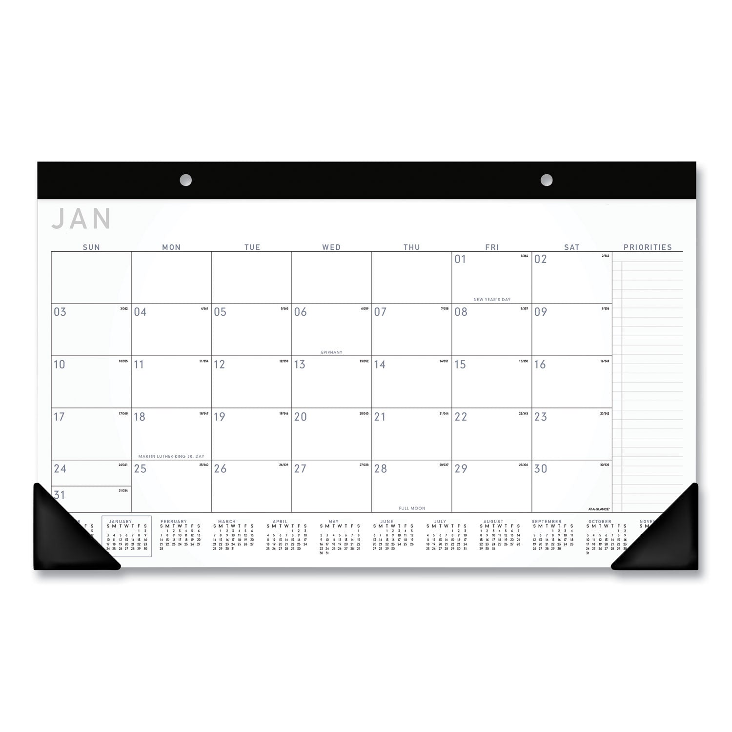 AT-A-GLANCE® Contemporary Monthly Desk Pad, 18 x 11, White Sheets, Black Binding/Corners,12-Month (Jan to Dec): 2025 - Bloom Skins