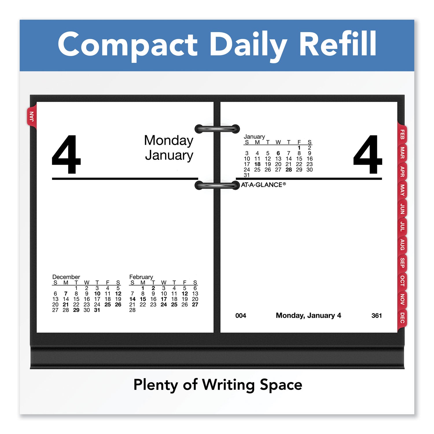 AT-A-GLANCE® Compact Desk Calendar Refill, 3 x 3.75, White Sheets, 12-Month (Jan to Dec): 2025