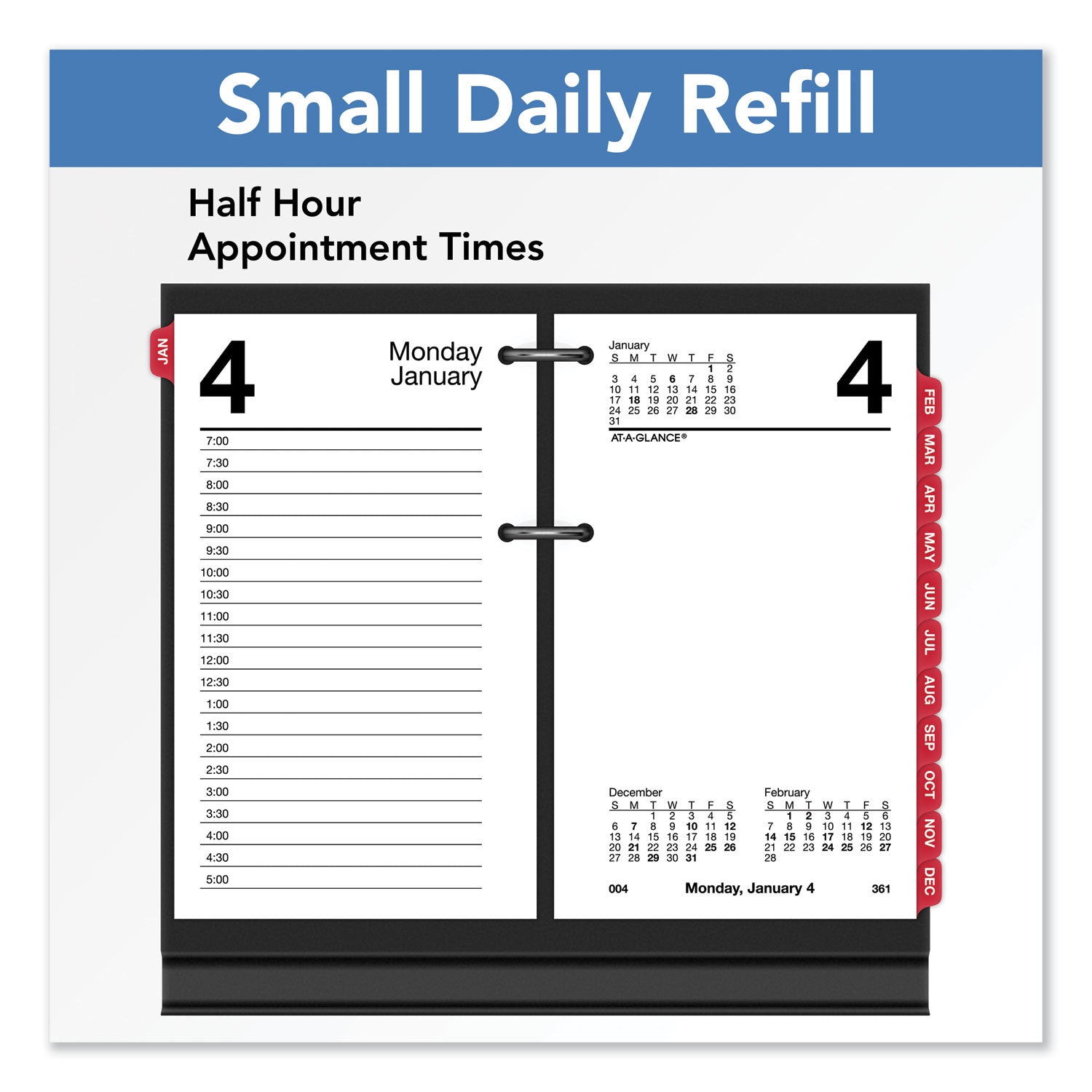 AT-A-GLANCE® Desk Calendar Refill with Tabs, 3.5 x 6, White Sheets, 12-Month (Jan to Dec): 2025