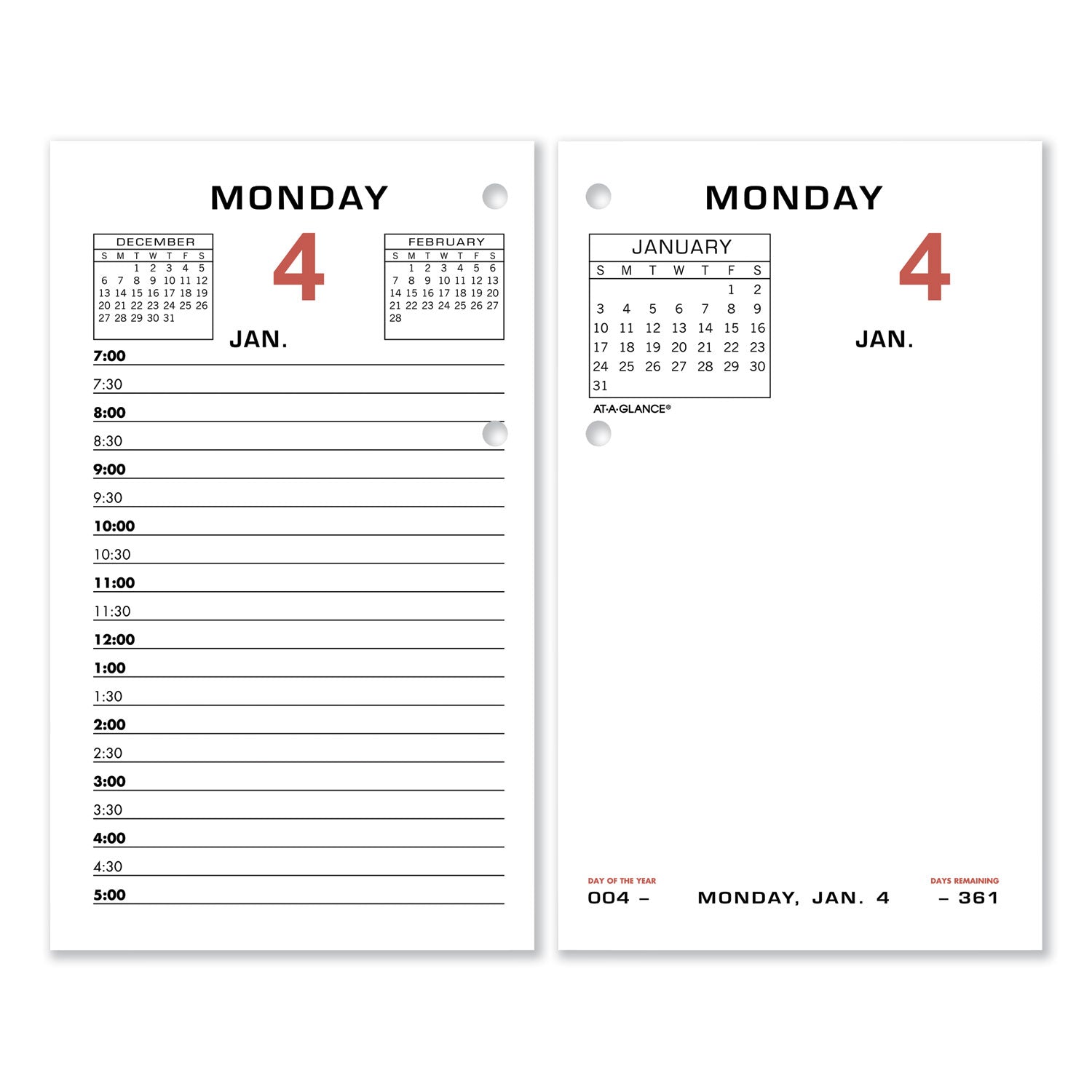 AT-A-GLANCE® Two-Color Desk Calendar Refill, 3.5 x 6, White Sheets, 12-Month (Jan to Dec): 2025
