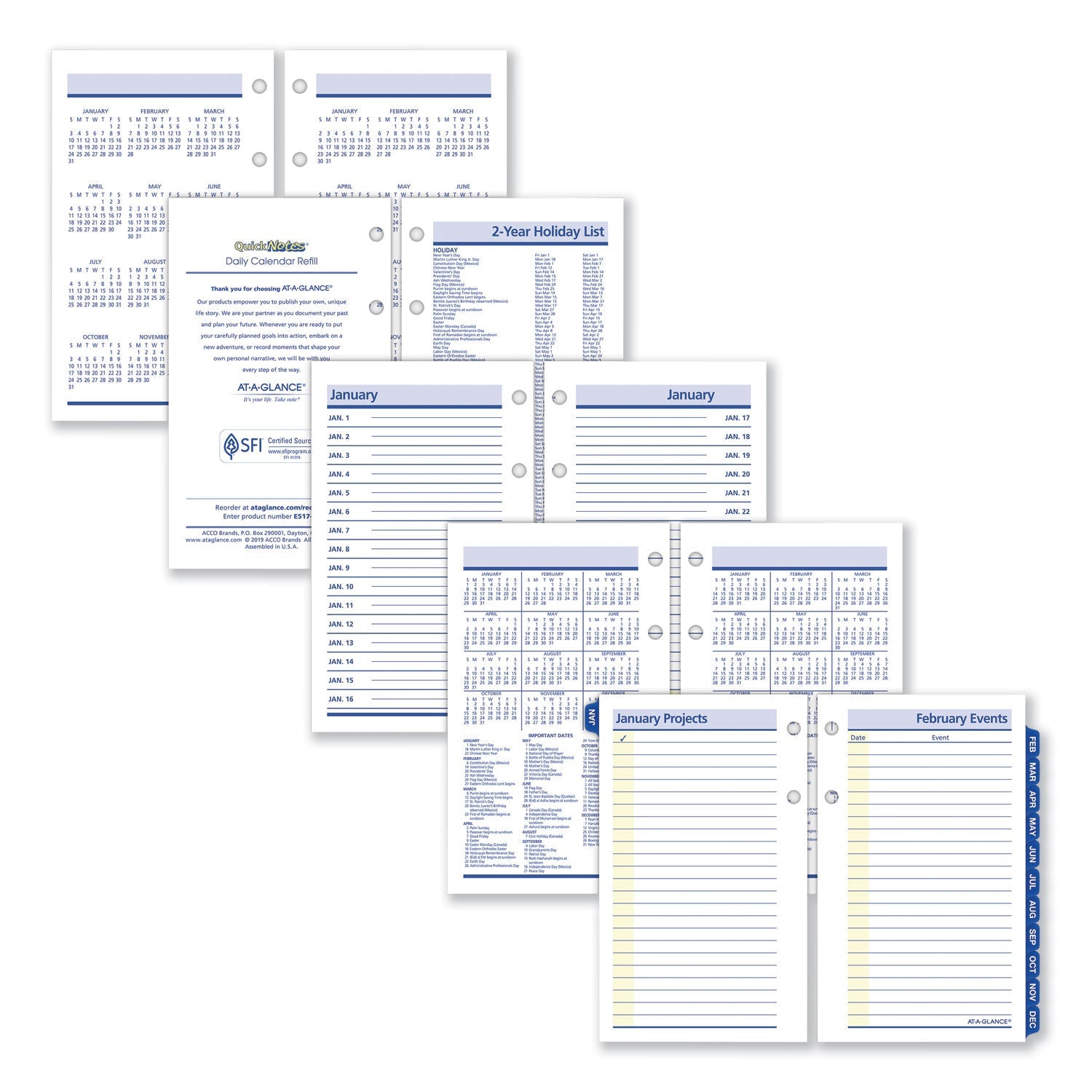 AT-A-GLANCE® QuickNotes Desk Calendar Refill, 3.5 x 6, White/Yellow/Blue Sheets, 12-Month (Jan to Dec): 2025