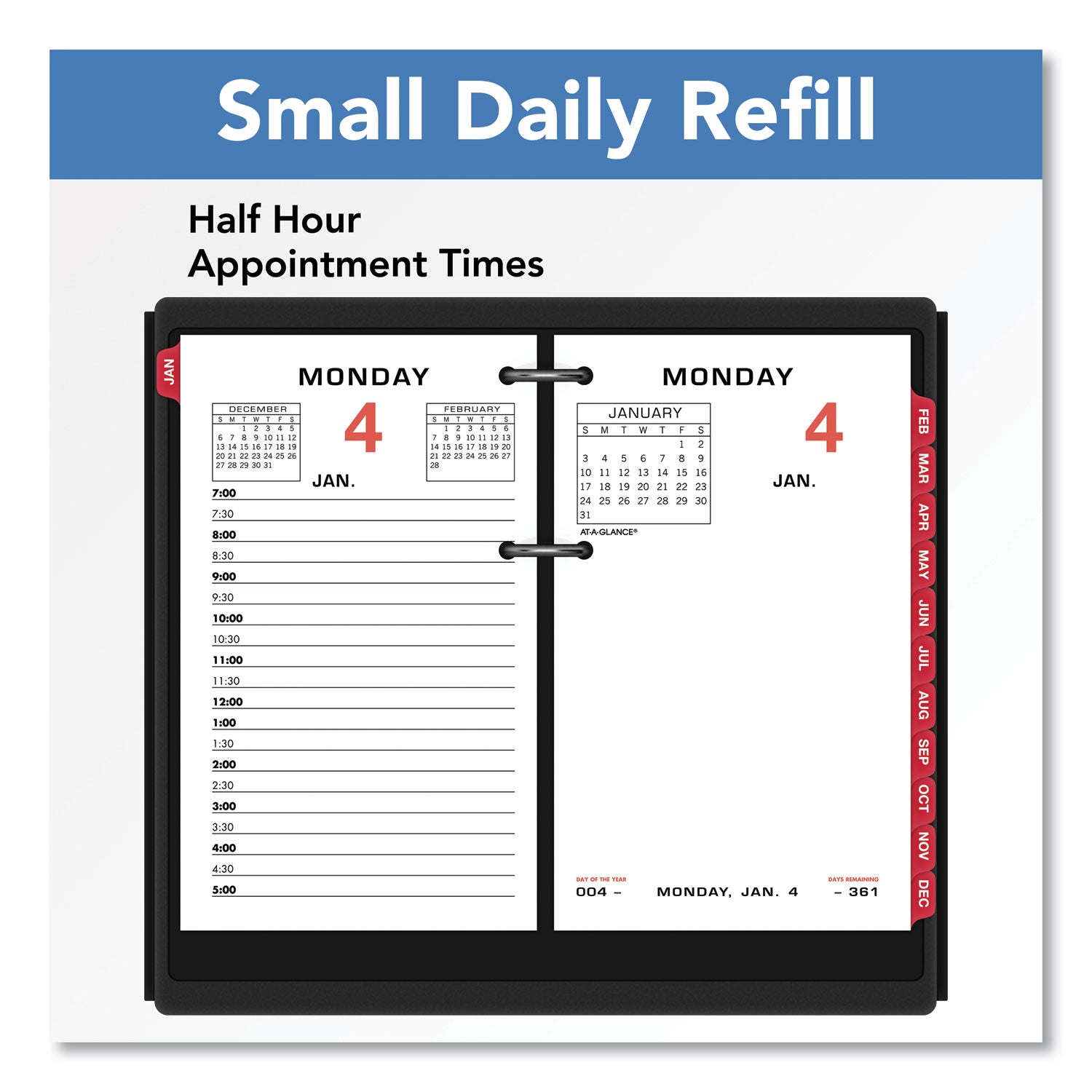 AT-A-GLANCE® Two-Color Desk Calendar Refill, 3.5 x 6, White Sheets, 12-Month (Jan to Dec): 2025
