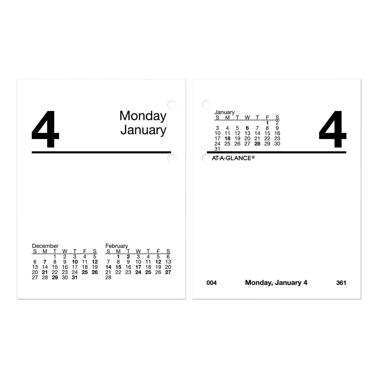 AT-A-GLANCE® Compact Desk Calendar Refill, 3 x 3.75, White Sheets, 12-Month (Jan to Dec): 2025