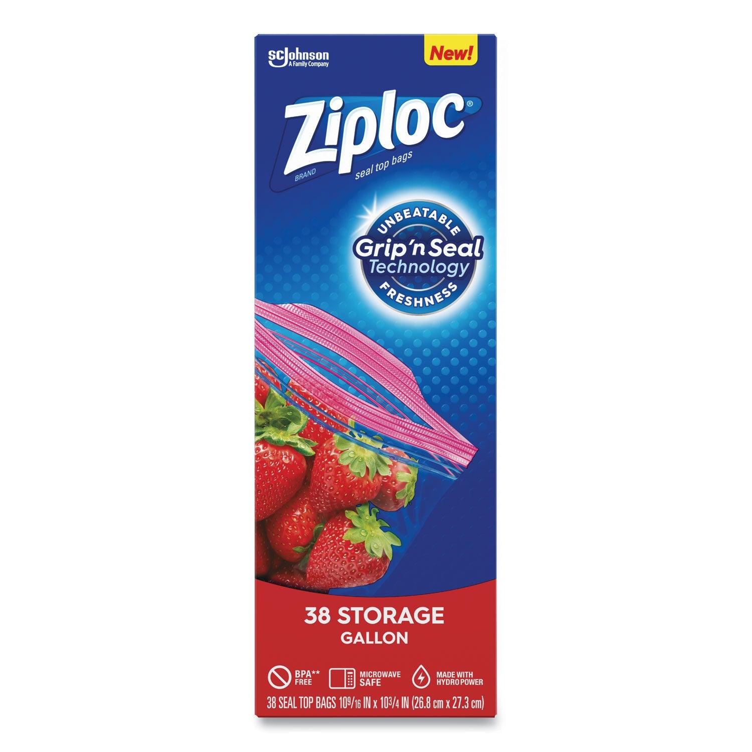 Ziploc® Double Zipper Storage Bags, Triple System Seal, Gallon, 10.56" x 10.75", Clear, 38 Bags/Box, 9 Boxes/Carton